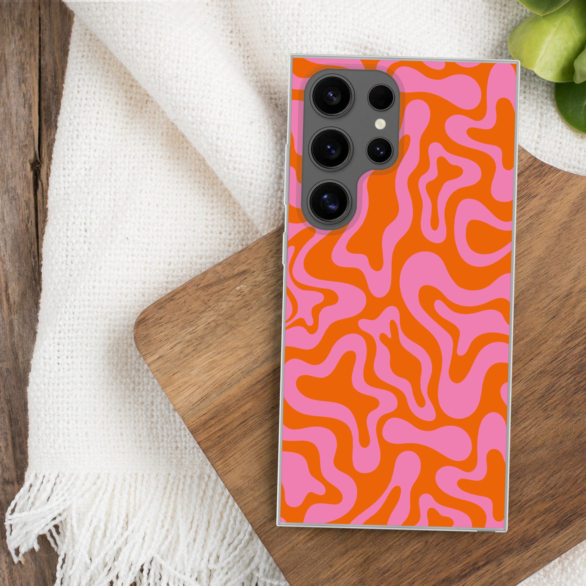 MuchoWow Handyhülle für Samsung Galaxy S24 Ultra Muster - Rosa - Orange - Abstrakt - Moder, Phone Case, Silikon, Schutzhülle Dünn