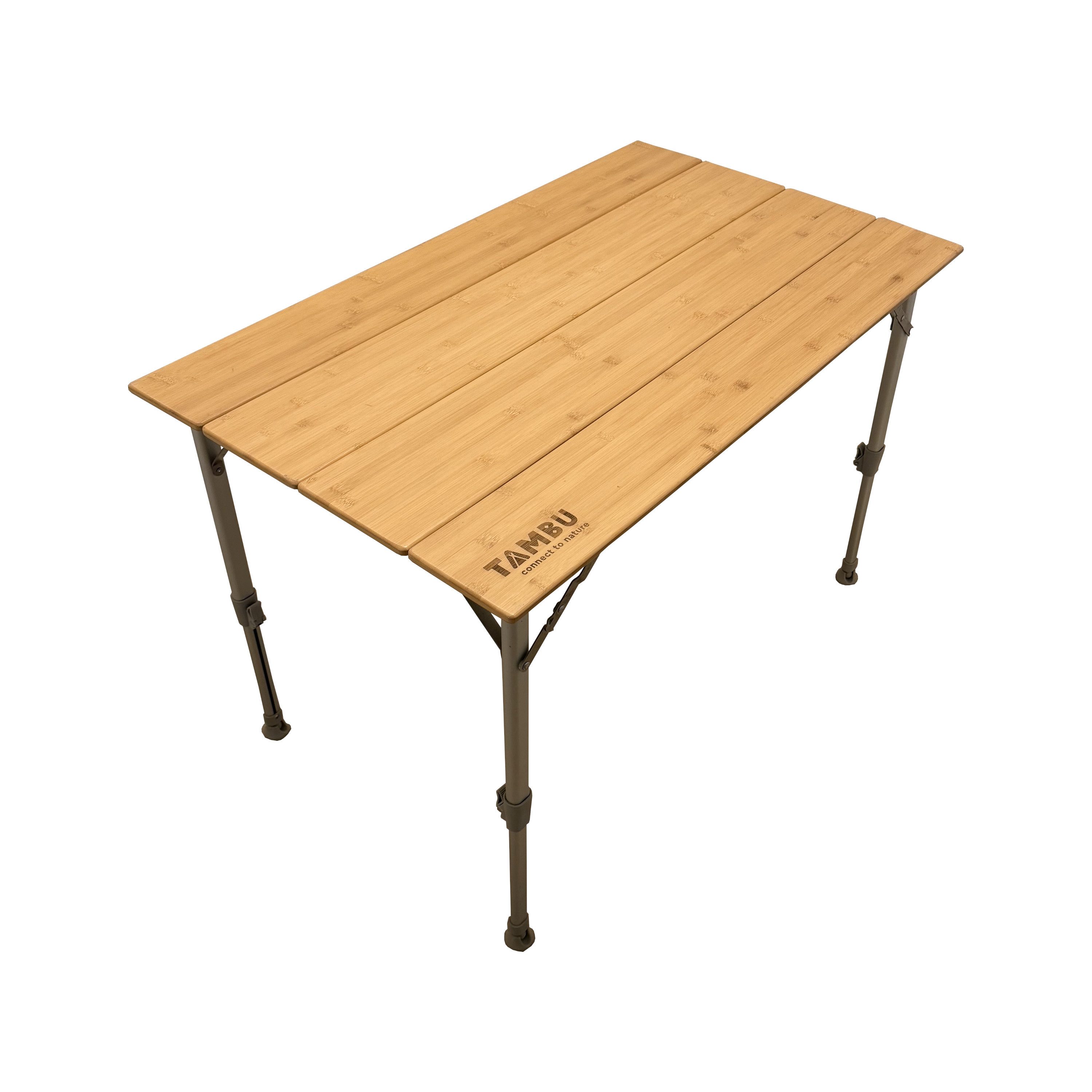 Tambu Campingtisch BISTA, Großer Bambus-Campingtisch mit höhenverstellbaren Beinen (Tisch, Netzeinsatz, Tragetasche), Gewicht: ca. 7,1 kg, Maximale Belastung: ca. 50 kg
