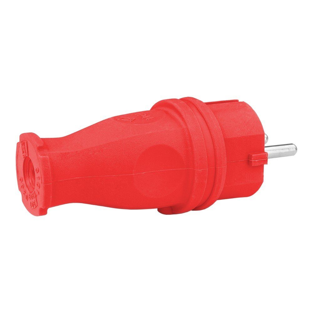 Electric Gummistecker Spritzwassergeschützt 16A Steckdose rot 230V Schutzkontakt Schuko 2P+E, TP Schukostecker