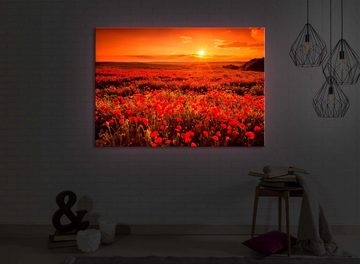 lightbox-multicolor LED-Bild Mohnblütenfeld bei traumhaftem Sonnenuntergang front lighted / 60x40cm, Leuchtbild mit Fernbedienung