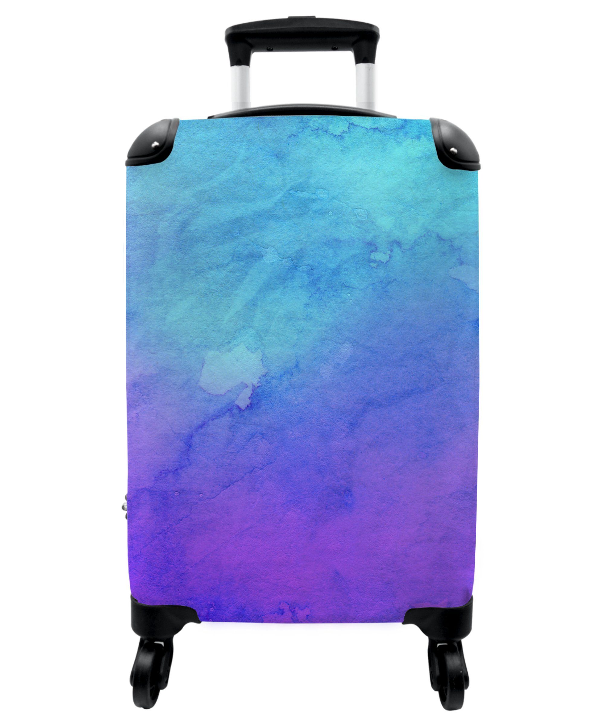 NoBoringSuitcases.com© Kinderkoffer 55x35x20cm Wasserfarben - Design, Lila - 4 rollen, für Koffer mit Kindertrolley, Blau Rollen, - Reisetasche Handgepäck Ferien