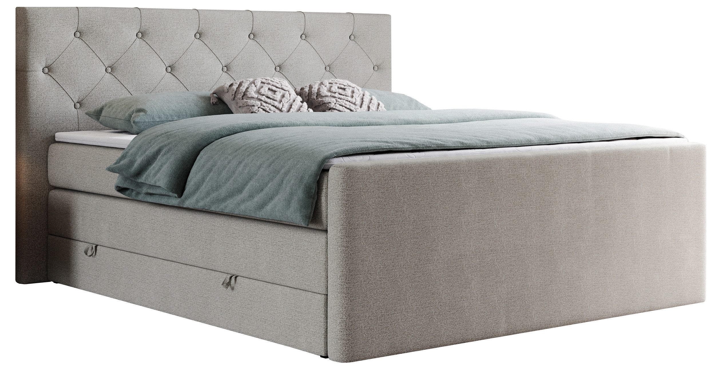 MKS MÖBEL Boxspringbett KING VELEN (T30-Schaum, Topper T25/Visco, Bonell-Federn), Doppelbett mit Multipocket-Matratzen, Polsterbett mit Kopfstütze
