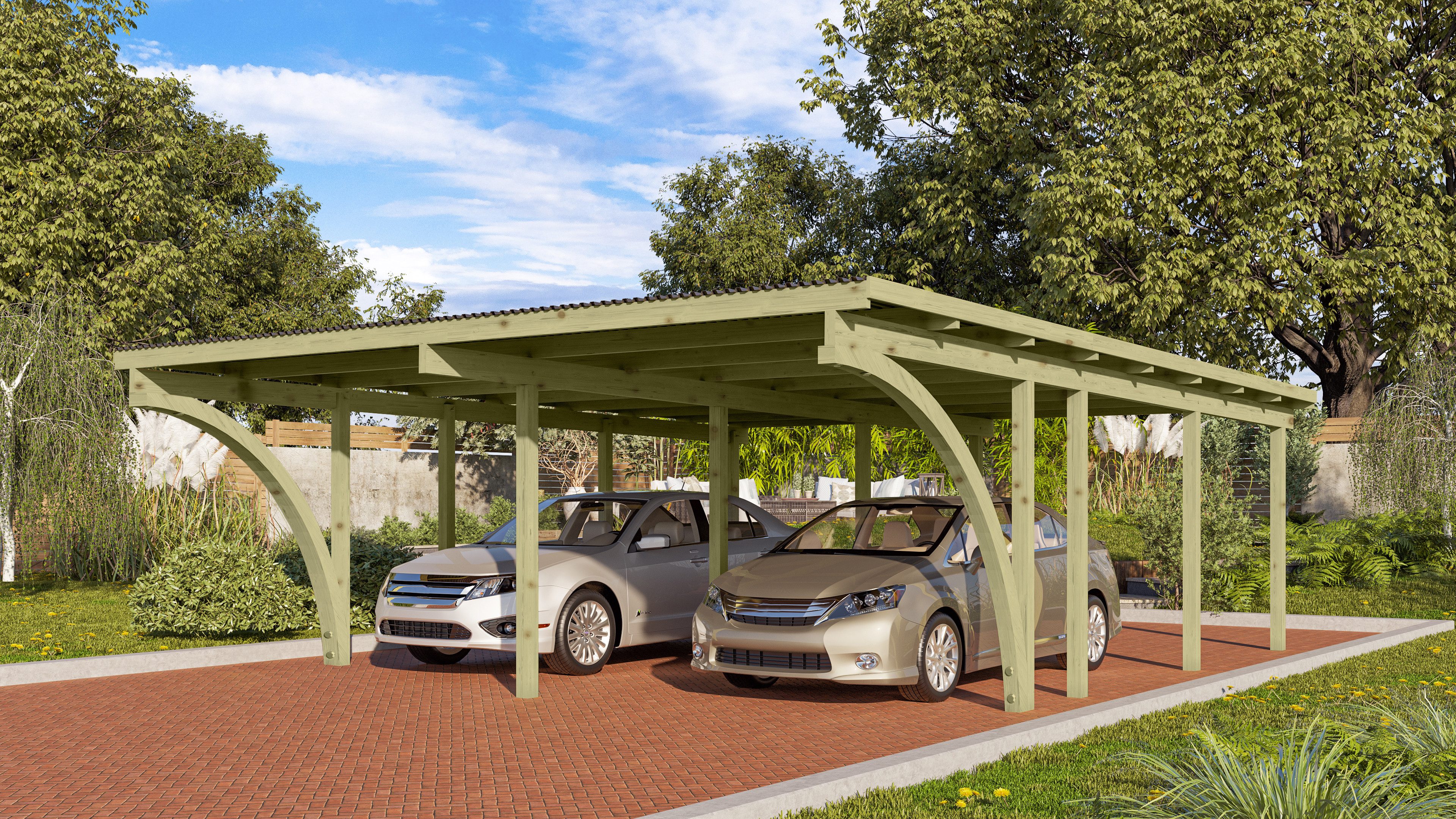 Karibu Doppelcarport »ECO 2« Variante C, kesseldruckimprägniert, BxT: 527x576 cm, 206 cm Einfahrtshöhe, aus Masivholz