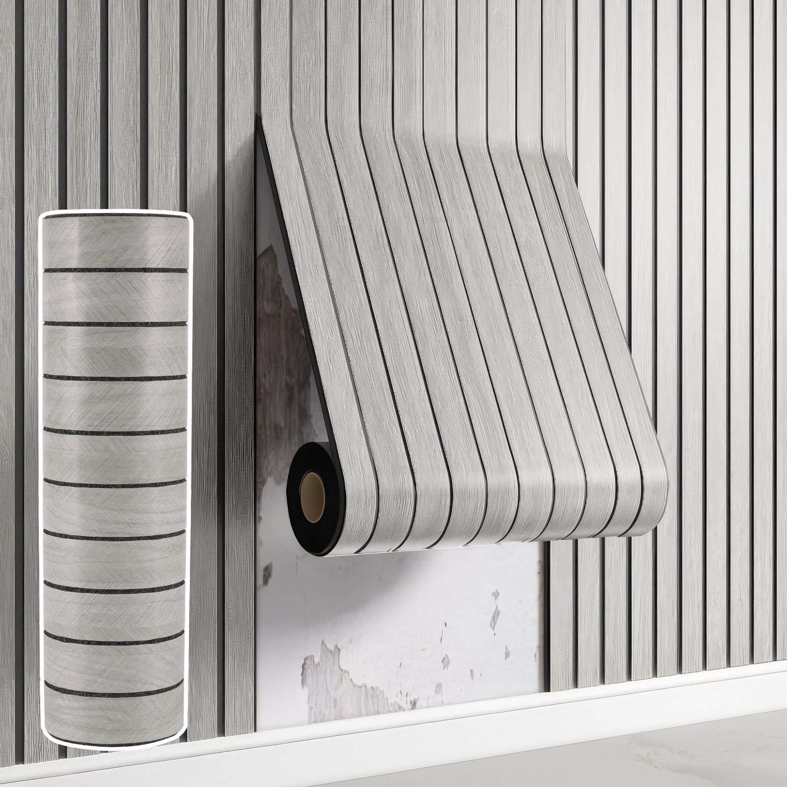 BlingBin Wandpaneel Selbstklebende 3D Wandpaneele, Lamellentapete, Holzlatten-Tapete, BxL: 40x300 cm, 1,2 qm, (3D Wandverkleidung in Rollenform, 1-tlg., 40 x 300 cm, 1,2 m) Ohne Bohren, zuschneidbar, wasserabweisend, für glatte Innenwände