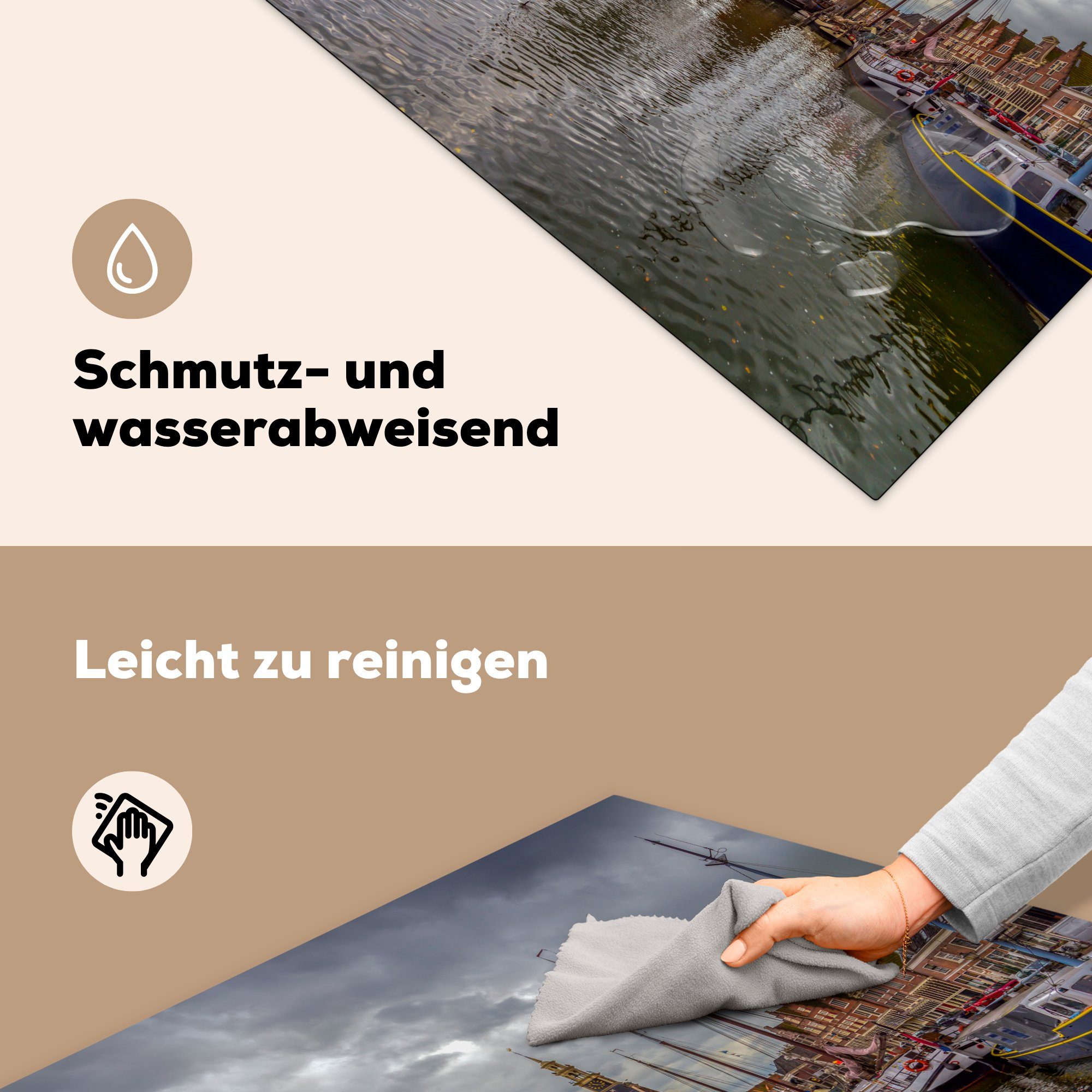 küche (1 Herdblende-/Abdeckplatte Vinyl, hängt für Ceranfeldabdeckung, Hafen dem Arbeitsplatte MuchoWow 78x78 über Ein Hoorn, Himmel tlg), von cm, grauer