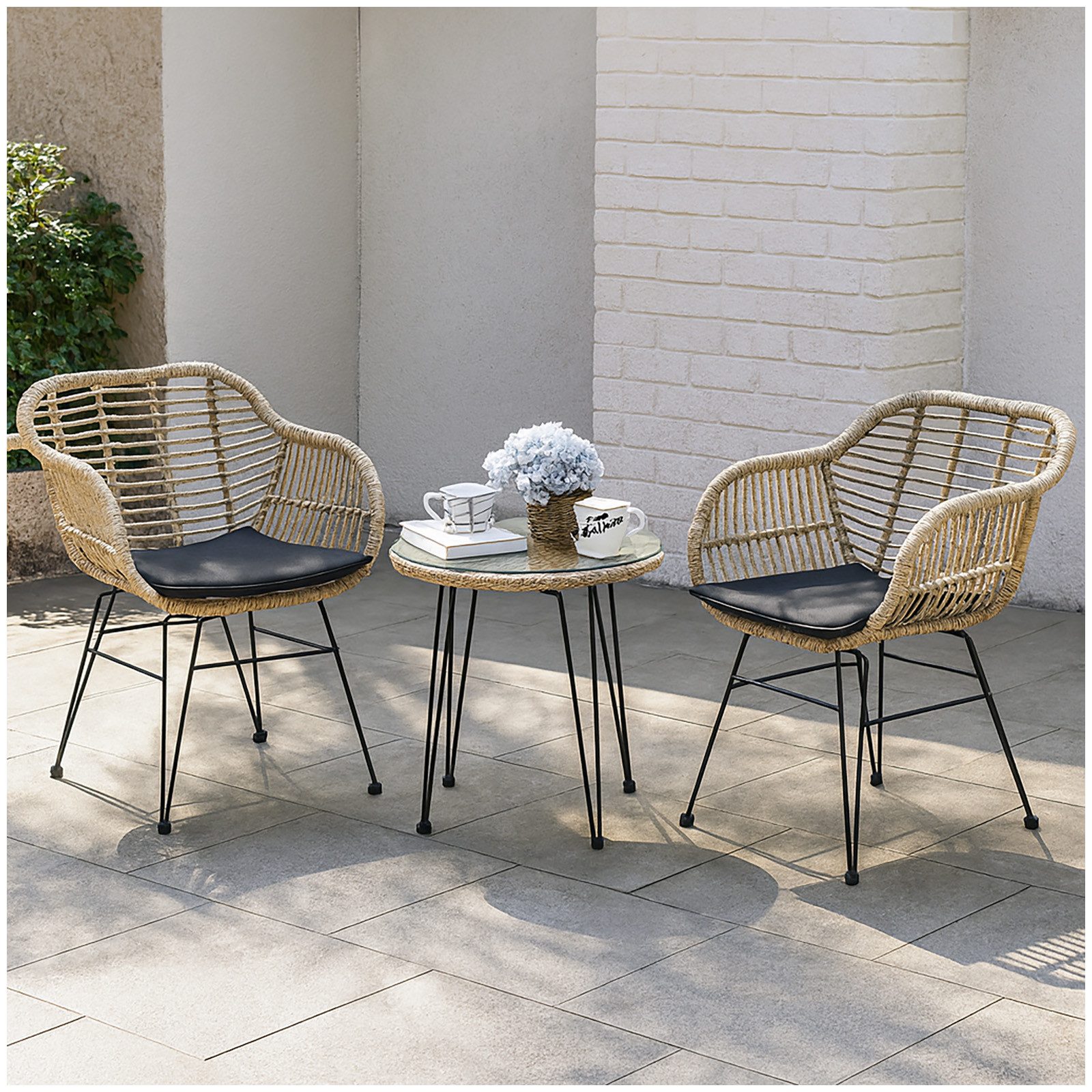 HTI-Line Balkonset Terrassenmöbel Ibiza, (3-tlg., 2x Stühle, 1x Tisch, inkl. Auflagen), Loungemöbel Gartenmöbel