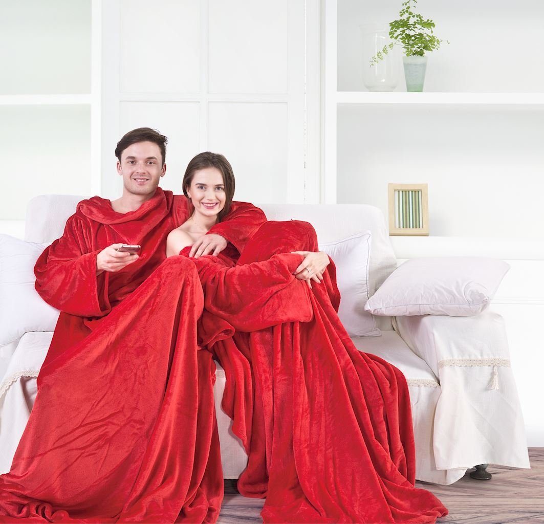 Lazy TV Tragbare Ärmeldecke DecoKing, Blanket und Taschen, red Tagesdecke aufgenähten Ärmeln Kuscheldecke - mit