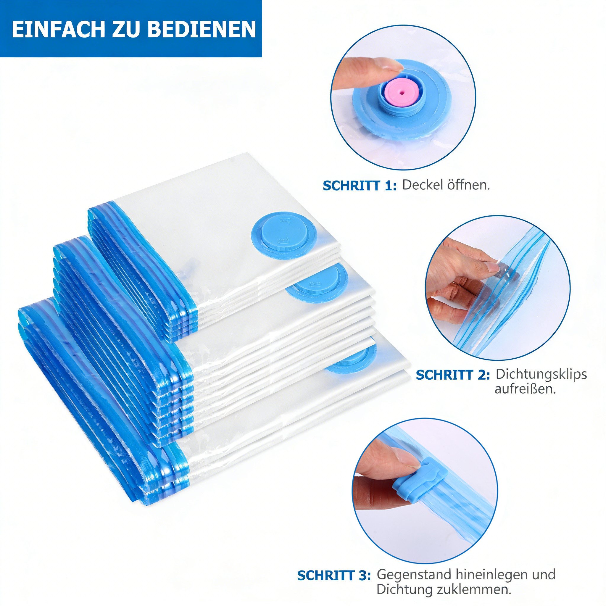 BlingBin Vakuumierbeutel 12 Stück Kleiderschutzhülle Aufbewahrungsbeutel für Kleidung mit Pumpe, (40x60cm/60x80cm/80x100cm) mit luftdichtem Ventil und Handpumpe – Bild 5 von 5
