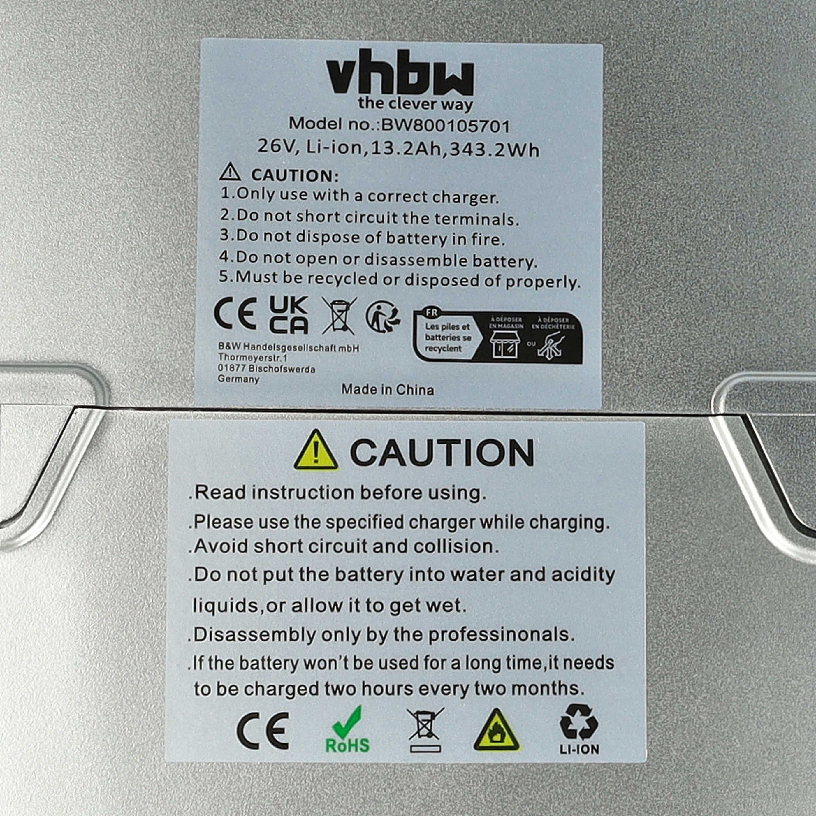 vhbw Akku passend für Raleigh Dover Leeds Premium, Leeds HS, HS, de Luxe E-Bike Akku Akku Li-Ion 13200 mAh (25,2 V), Leistungsfähiger Austausch-Akku für Pedelec, Elektrofahrrad, E-Bike