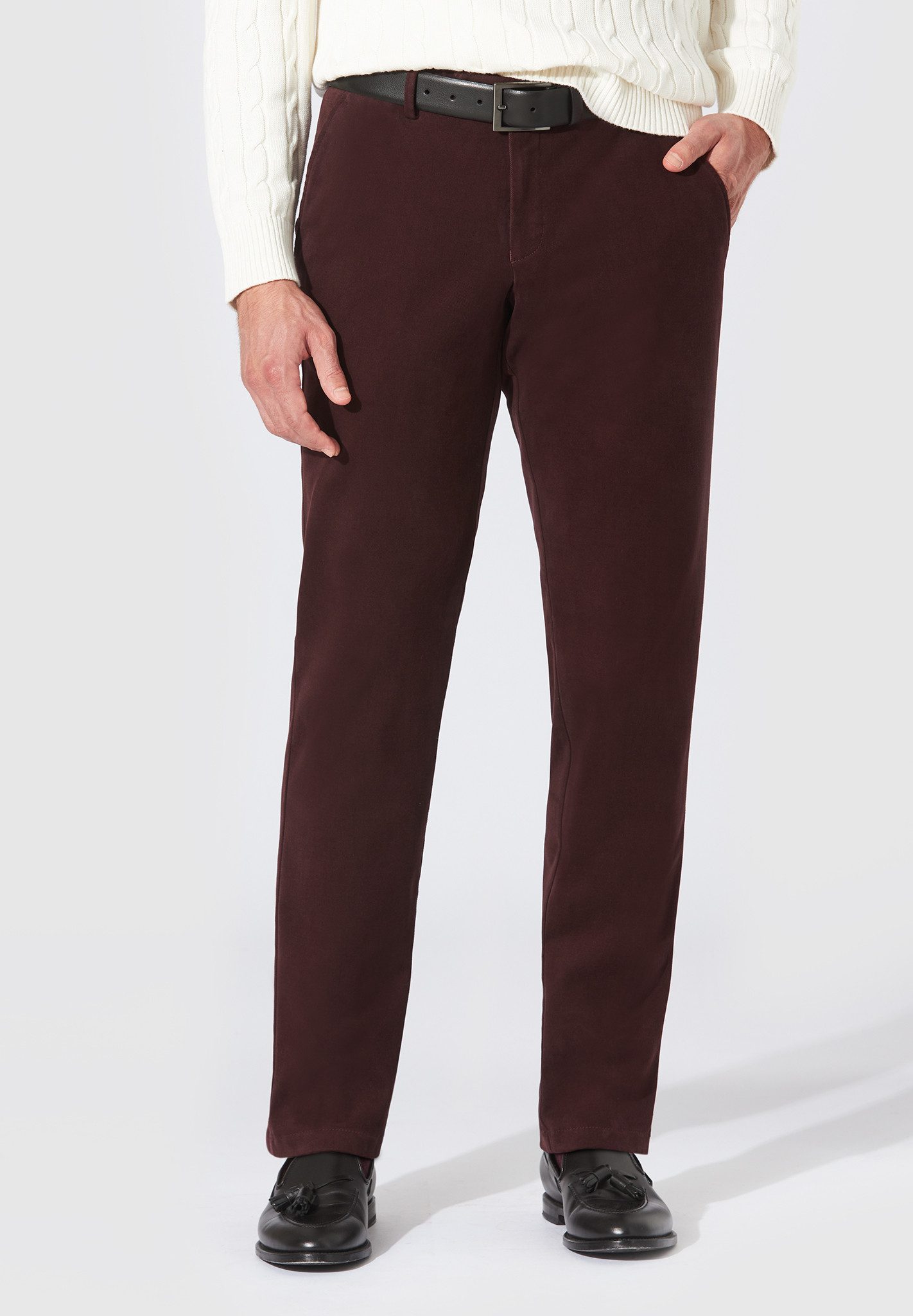 Hiltl Chinos Trento Chino Hose Herren Slim Fit Soft Stretch, bordeauxrot, 50 Premium Baumwollhose mit Soft Stretch, Hose mit Smartphone Tasche