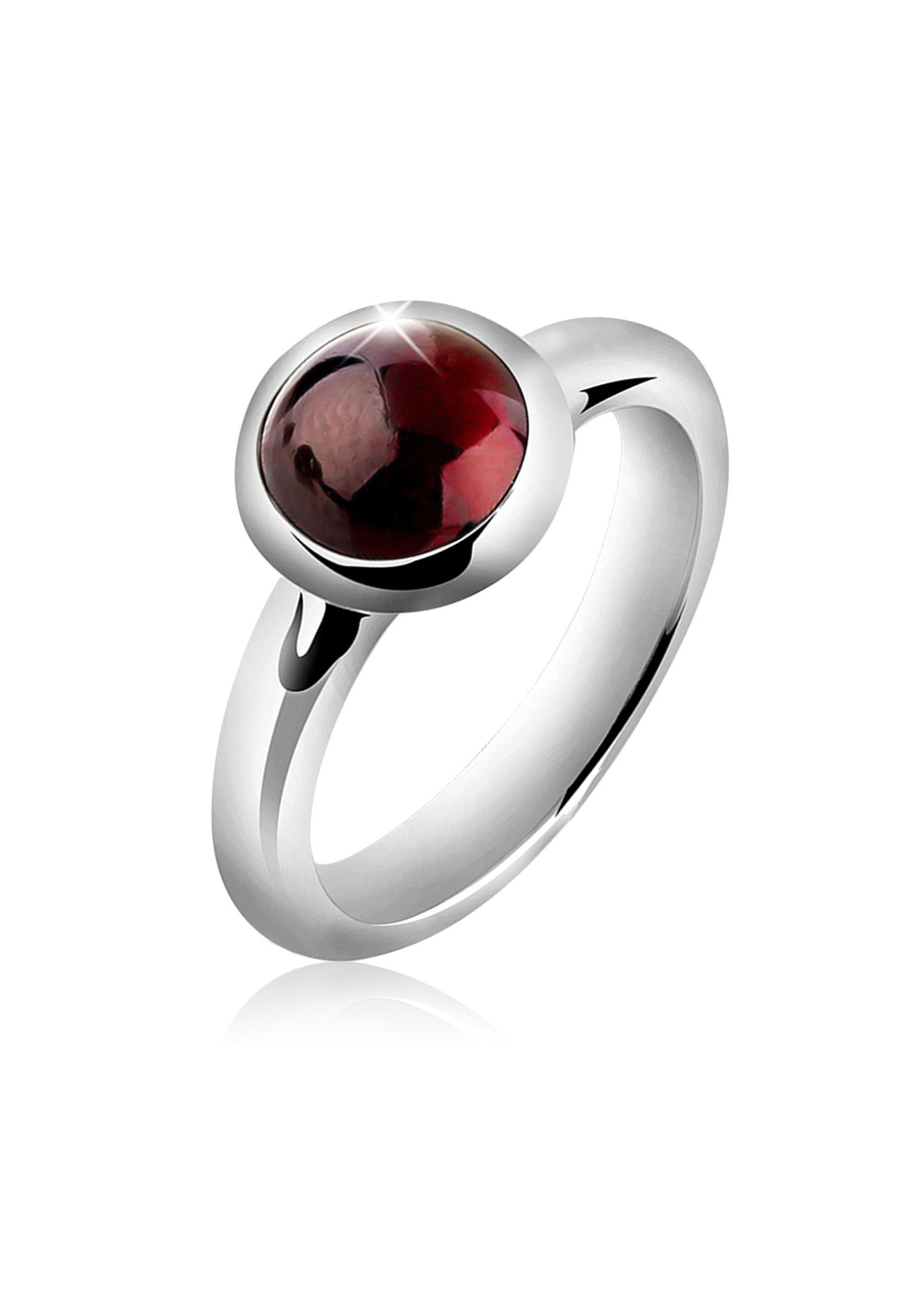 Nenalina Fingerring Granat Cabochon Edelstein Rund Rot 925 Silber