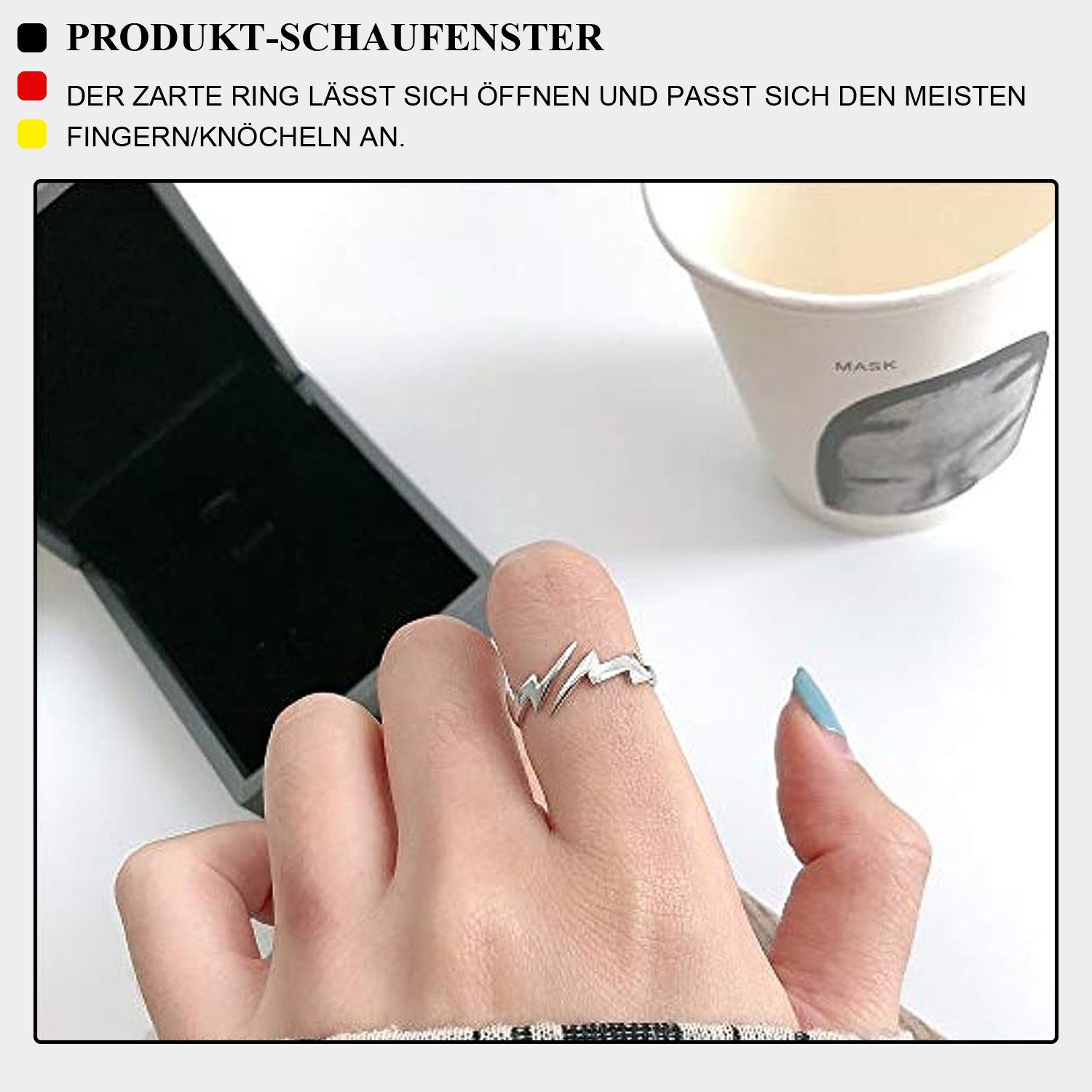 MAGICSHE Stahl Ring Blitz verstellbar offener Titan Silber Fingerring