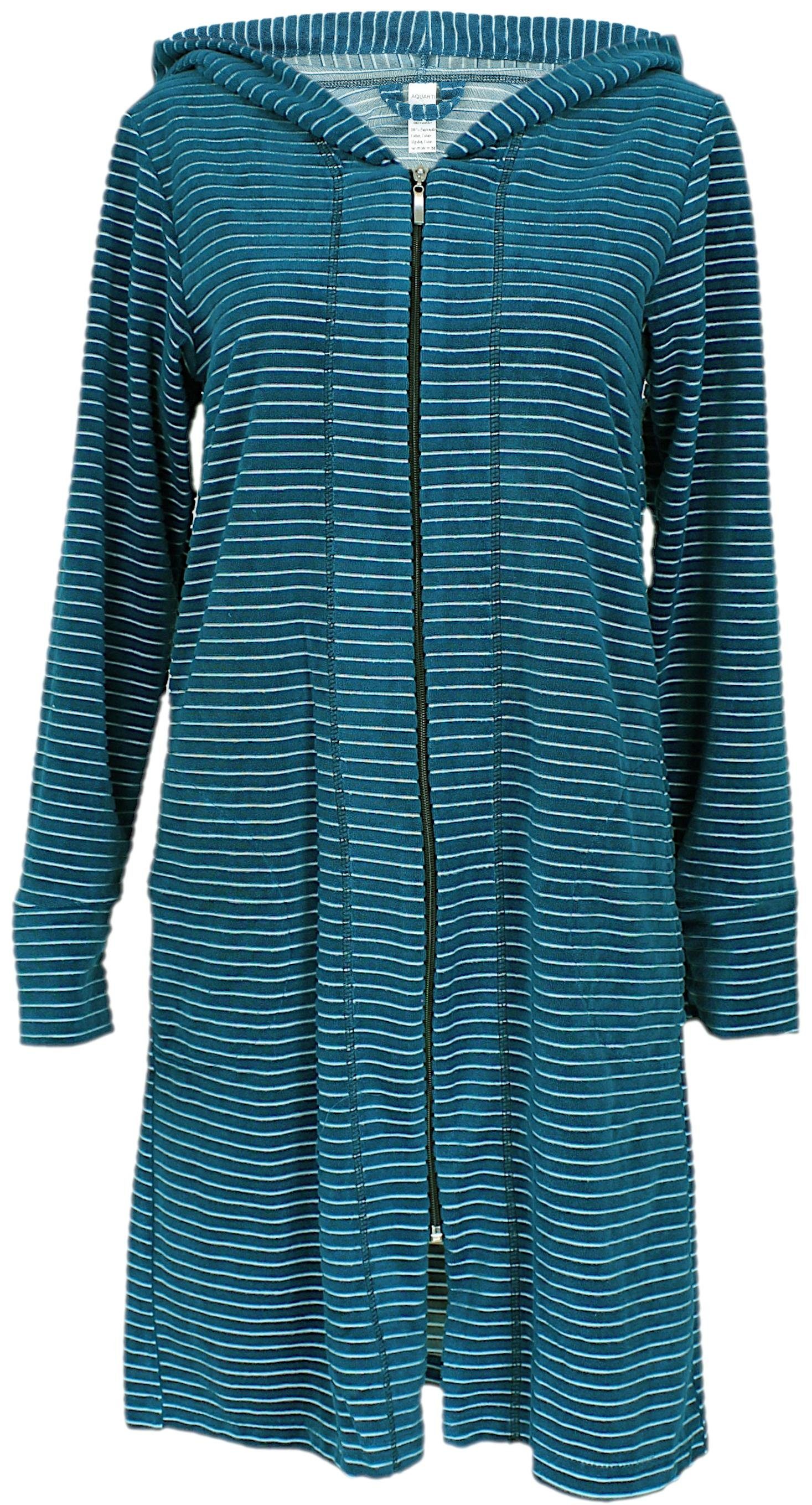 Aquarti Damenbademantel Damen Bademantel Morgenmantel Reißverschluss Streifen Kurz Baumwolle