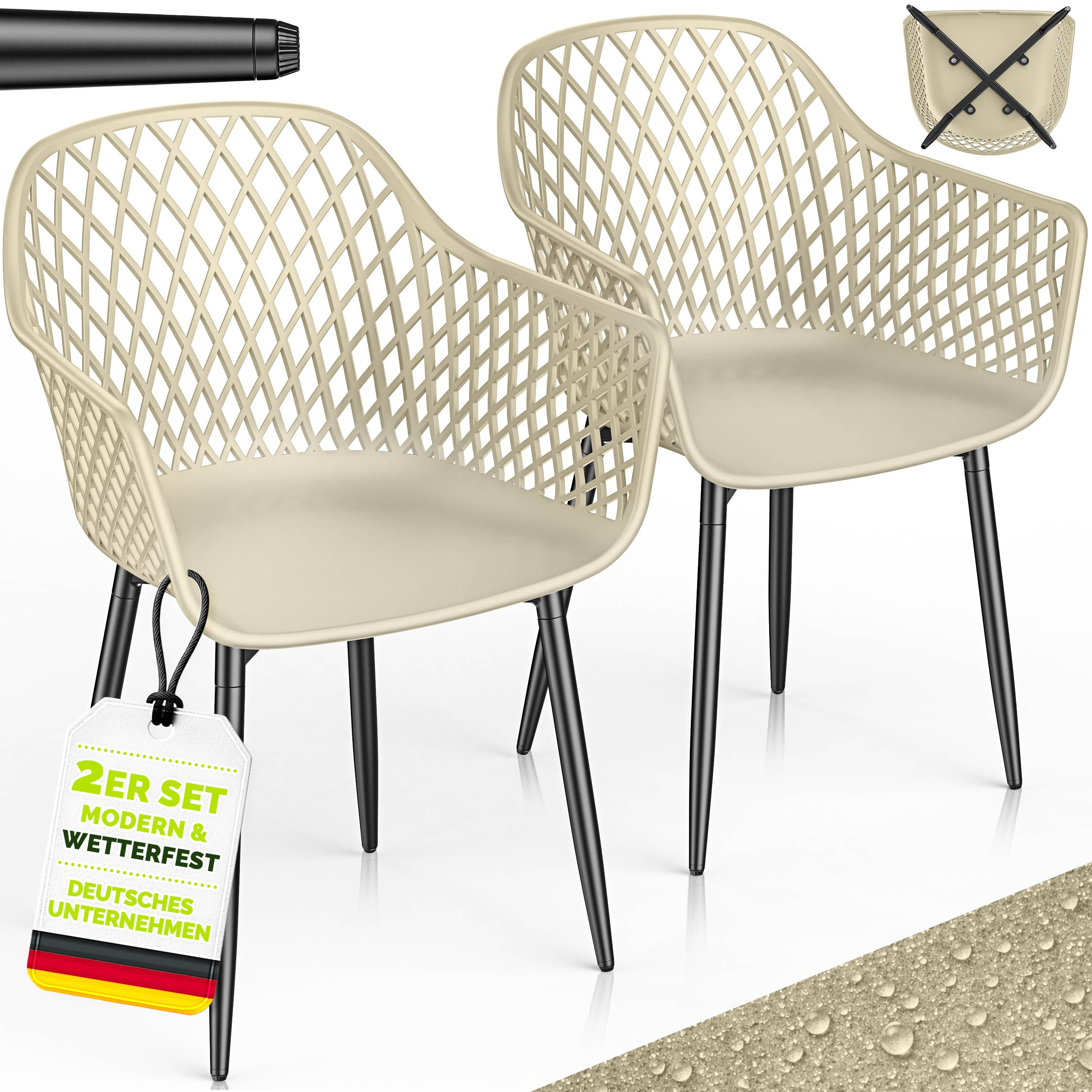 tillvex Gartentisch tillvex® Movo Gartenstühle mit Metallfüßen (Gartenstühle UV-beständig Terrassenstuhl Gartenmöbel, 2-St., Terrasse Balkon Outdoor Garten), belastbar