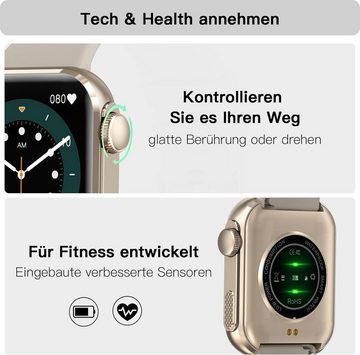 BingoFit Smartwatch (1,95 Zoll, Android, iOS), Smartwatch mit Telefonfunktion Pulsuhr Schlafüberwachung 120Sportmodi