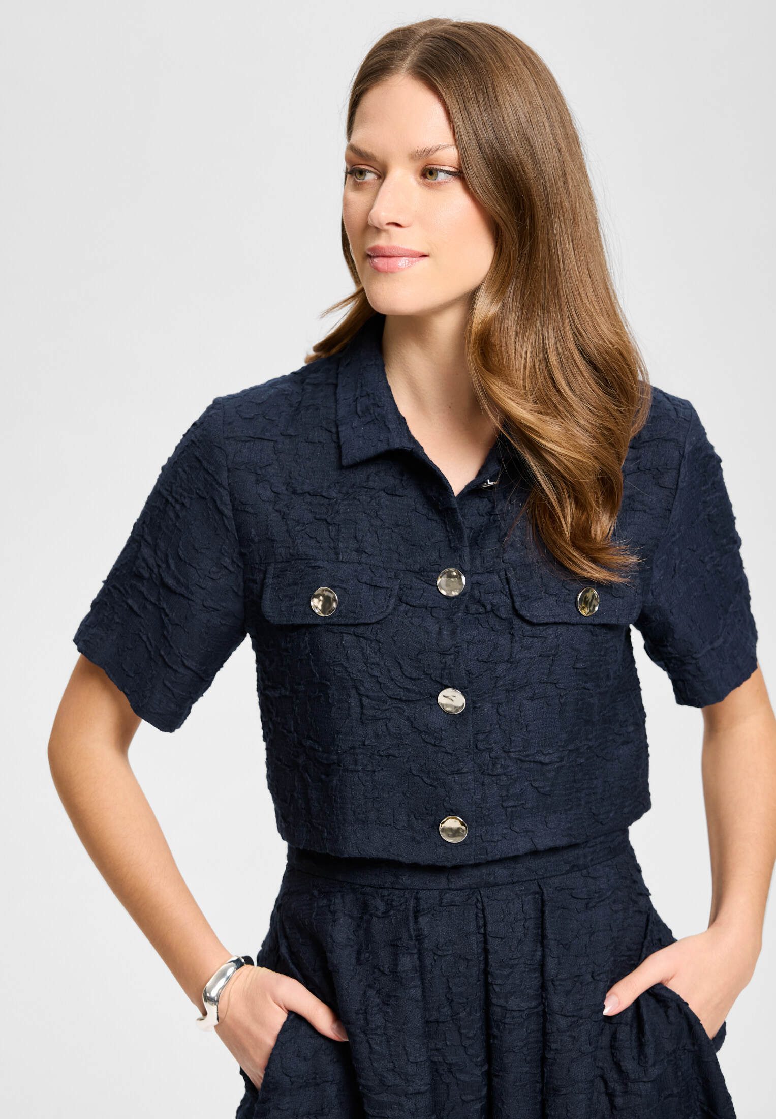 SWING Jackenblazer - Shirt-Jacke aus Strukturstoff Taillierte Passform