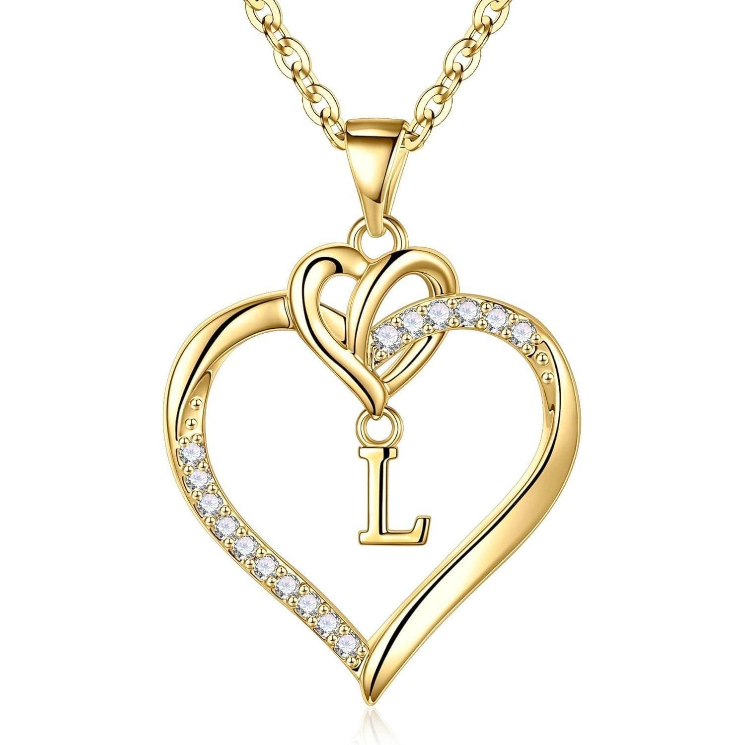 Herzkette Valentinstag Geschenke Frauen Kette Herz 14K Gold Vergoldet Zirkonia