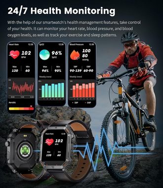 Lige Smartwatch (1,96 Zoll, Android iOS), Sportuhr mit Herzfrequenz Schlaftracker,123 Sportmodi Fitness Tracker