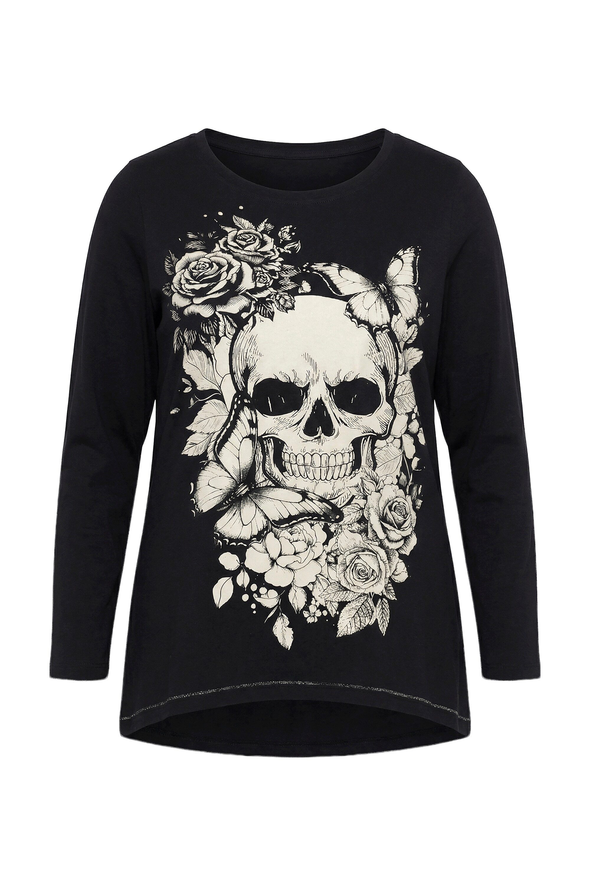 T-Shirt T-Shirt längere A-Linie Totenkopf Glitzernähte