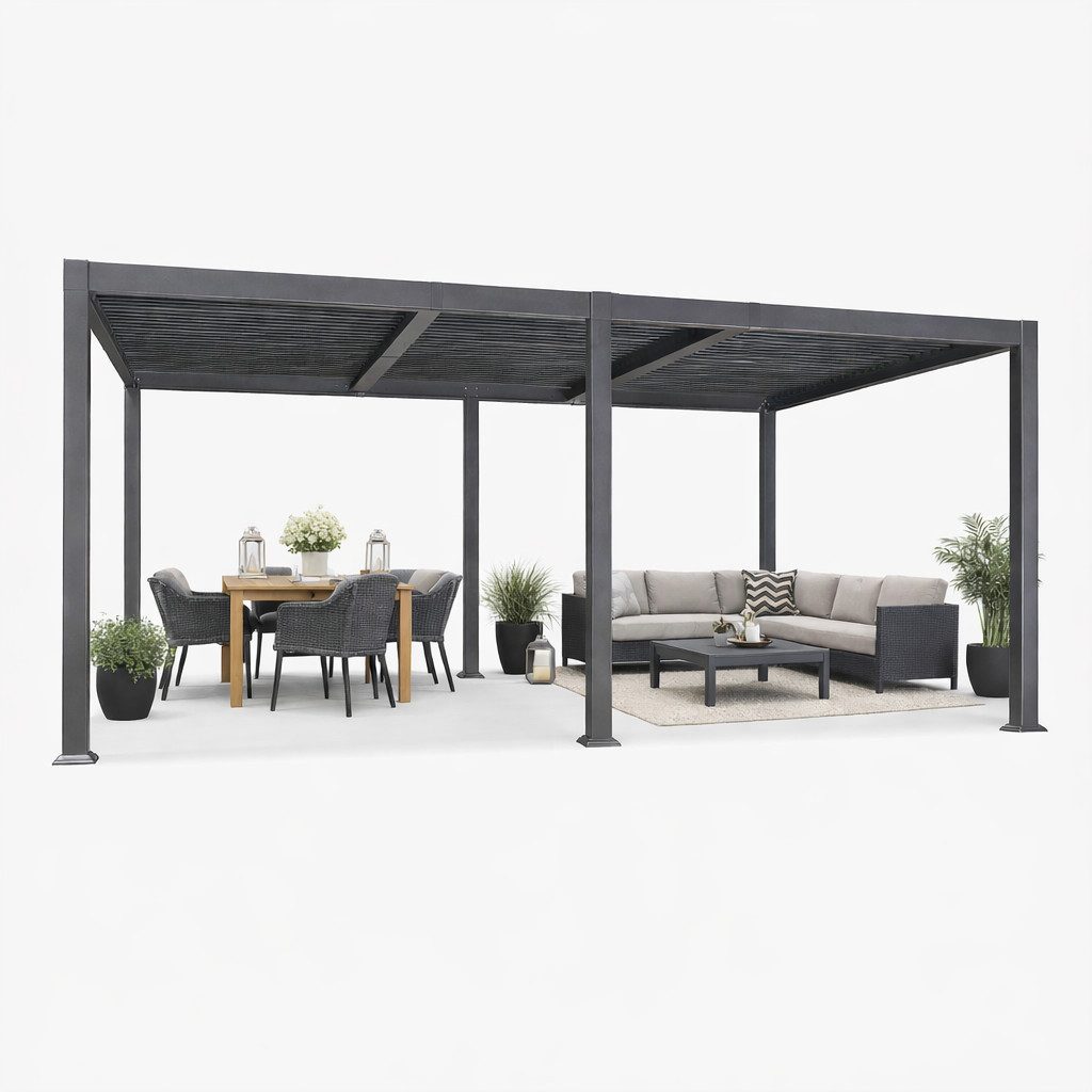 PURPLE LEAF Pergola Alu Terrassenüberdachung mit Lamellendach, stabiler Gartenpavillon, wasserdichte Gartenüberdachung für Balkon, Carport oder Grillplatz