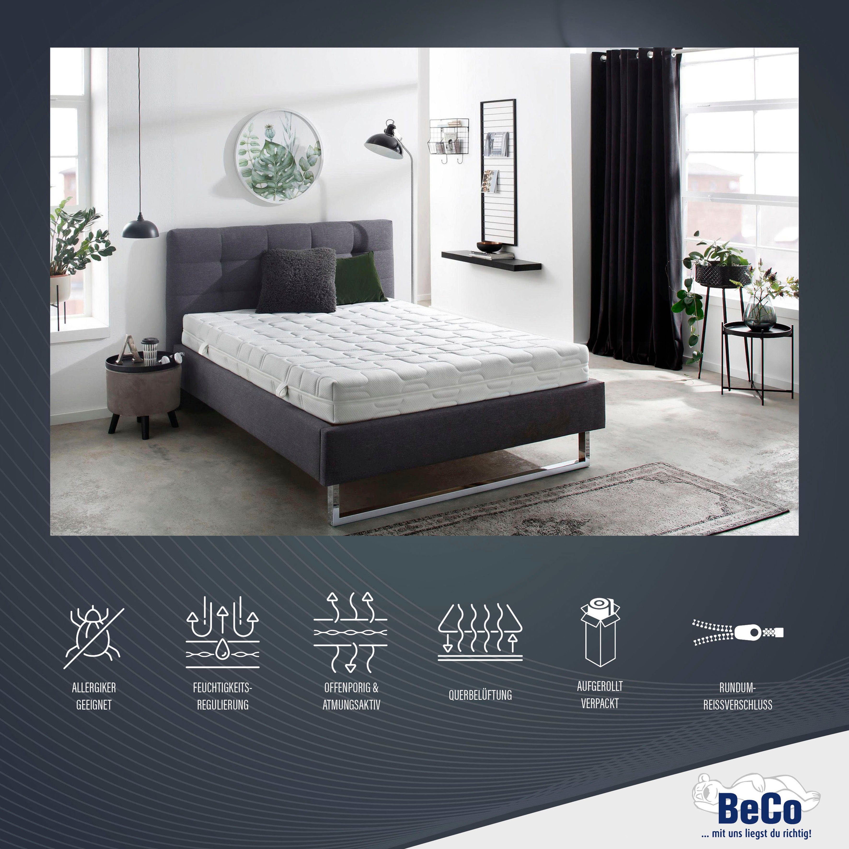 Gelschaummatratze GUMO, 7 Zonen Matratze 90x200,140x200 und mehr, weiche & feste Seite, Beco, 20 cm hoch, druckentlastende Gelschaumauflage,atmungsaktiv, Partner-/Wendematratze