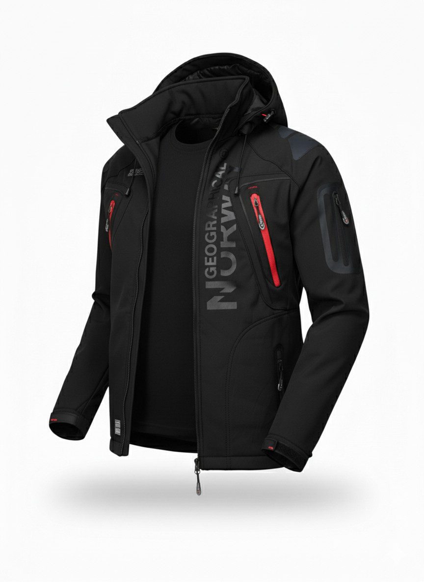 Geographical Norway Softshelljacke Herren – leichte wasserabweisende Übergangsjacke für Frühling (Sommer atmungsaktiv winddicht Größen S–7XL, 1-St) Mit Kapuze
