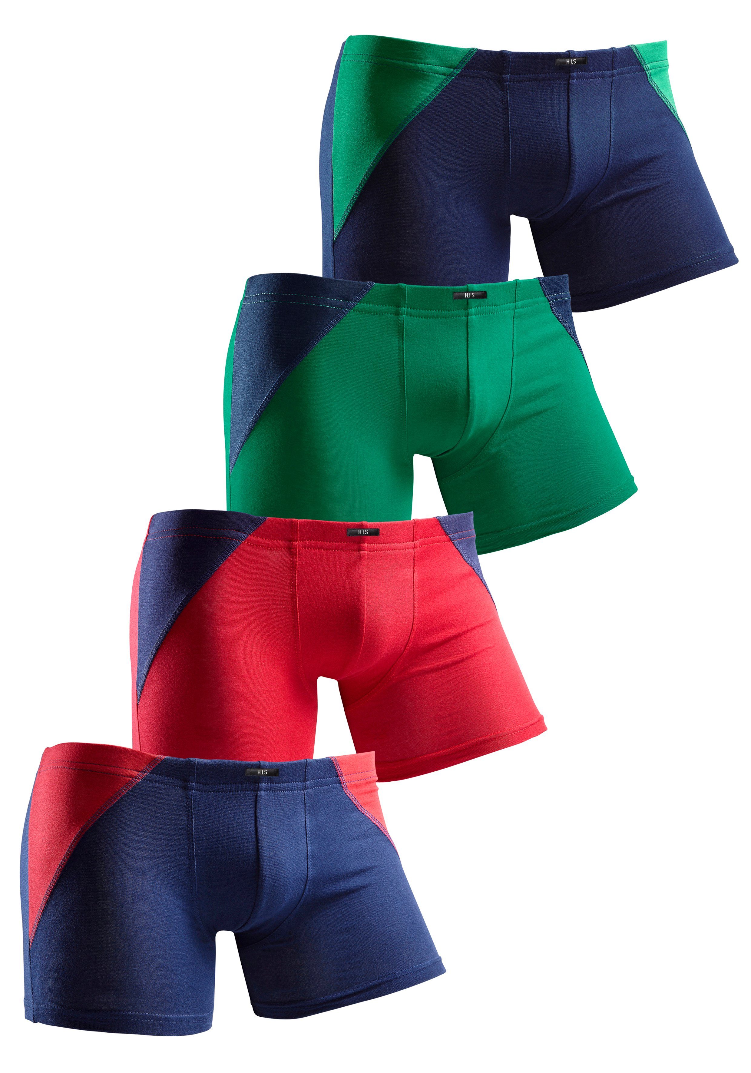 coolem Colorblocking für 4-St) (Packung, grün-marine, marine-grün, Boxer einen rot-marine, Auftritt sportlichen mit H.I.S marine-rot