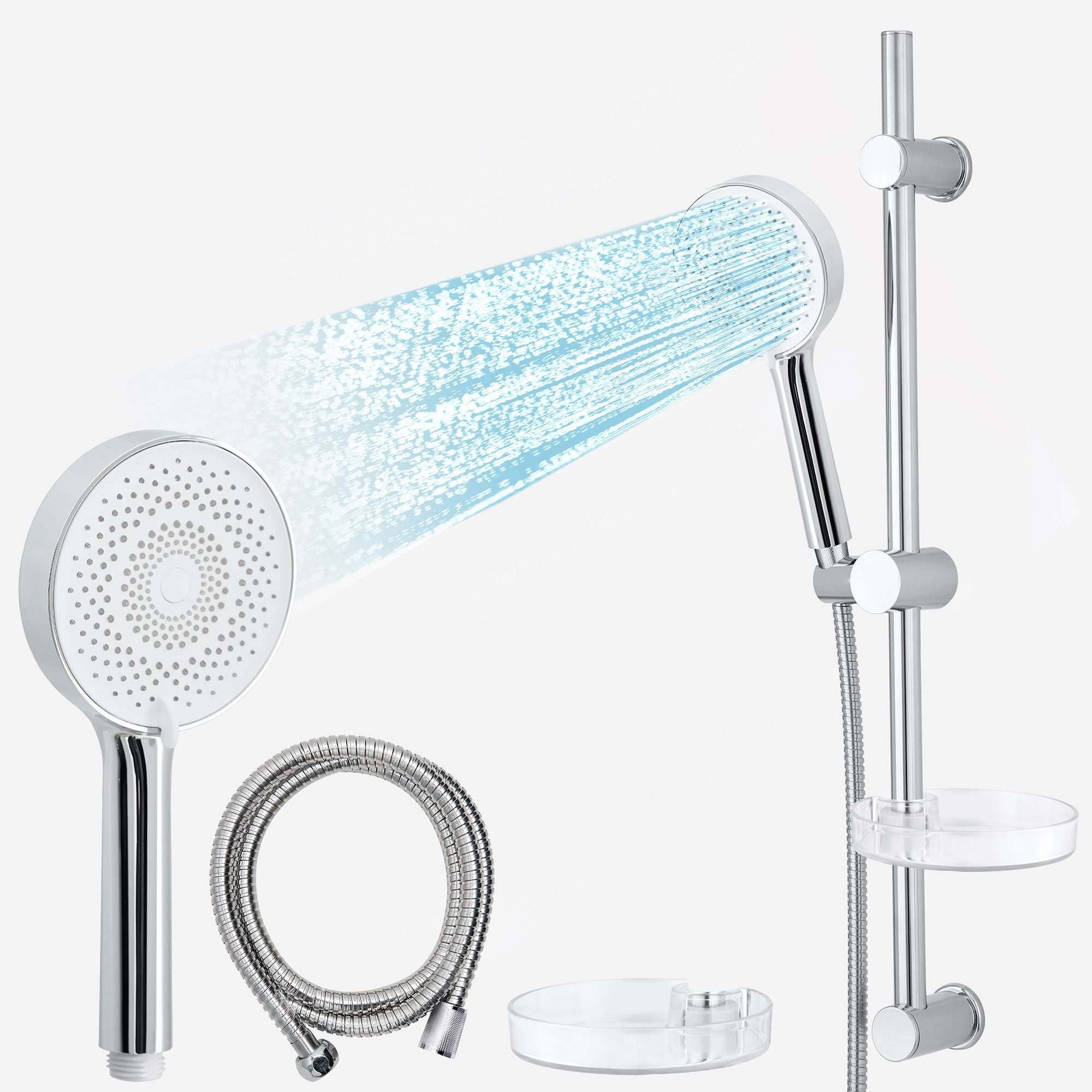 Euroshowers GmbH Stangenbrause-Set Brausegarnitur, FlowFlexi 750mm Chrom/ weiß, Höhe 75 cm, 3 Strahlart(en), Stangenbrause-Set Brausegarnitur, Flexi 750mm Chrom/ weiß 3 Strahlart(en)