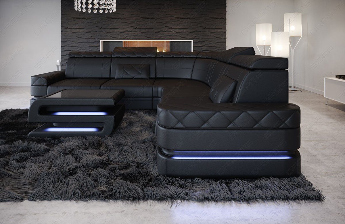Sofa Dreams Ecksofa Couch Sofa Leder Positano L Form Ledersofa, mit LED, mit Stauraum, Designersofa