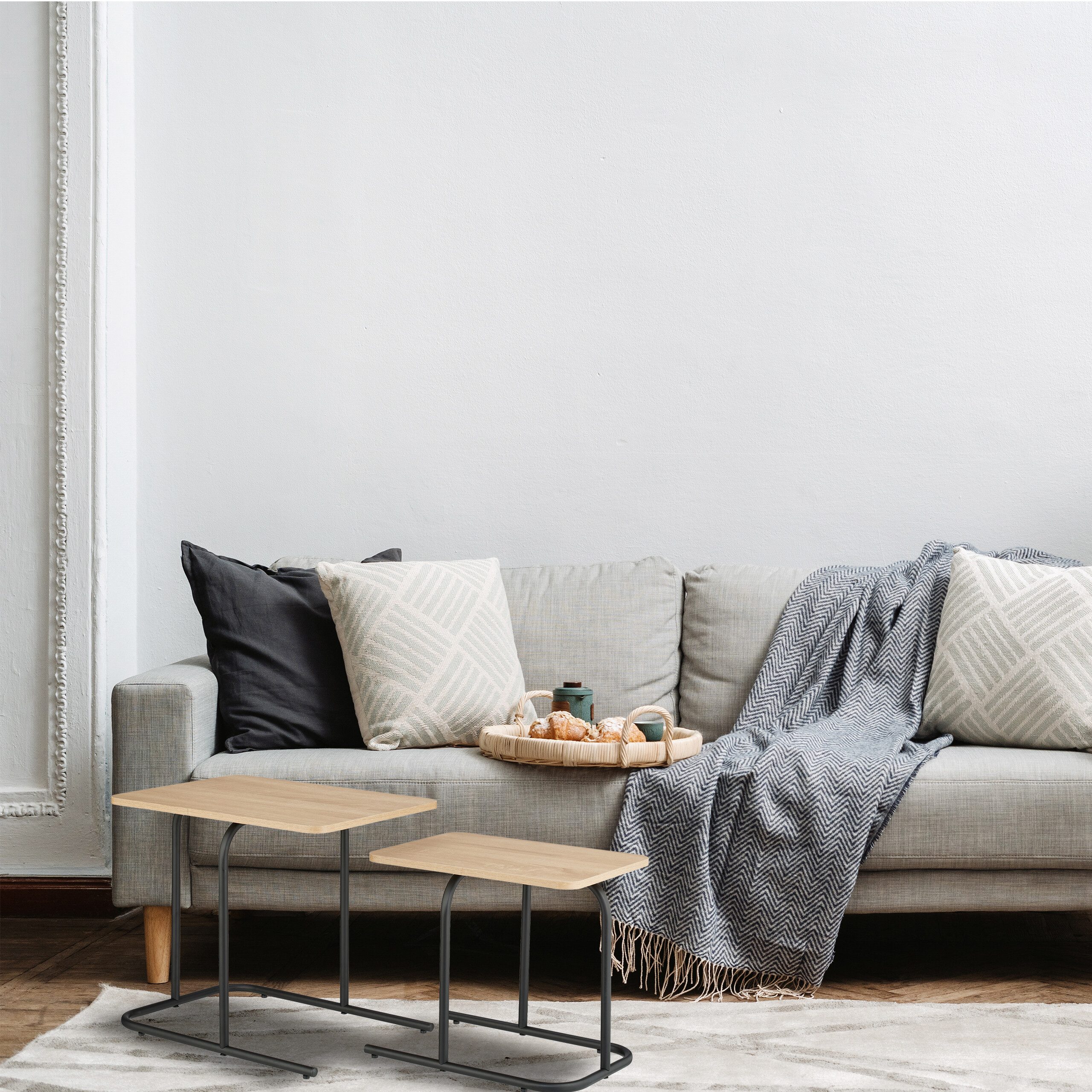 relaxdays Satztisch 2er Set Holzoptik & Metall, hellbraun günstig online kaufen