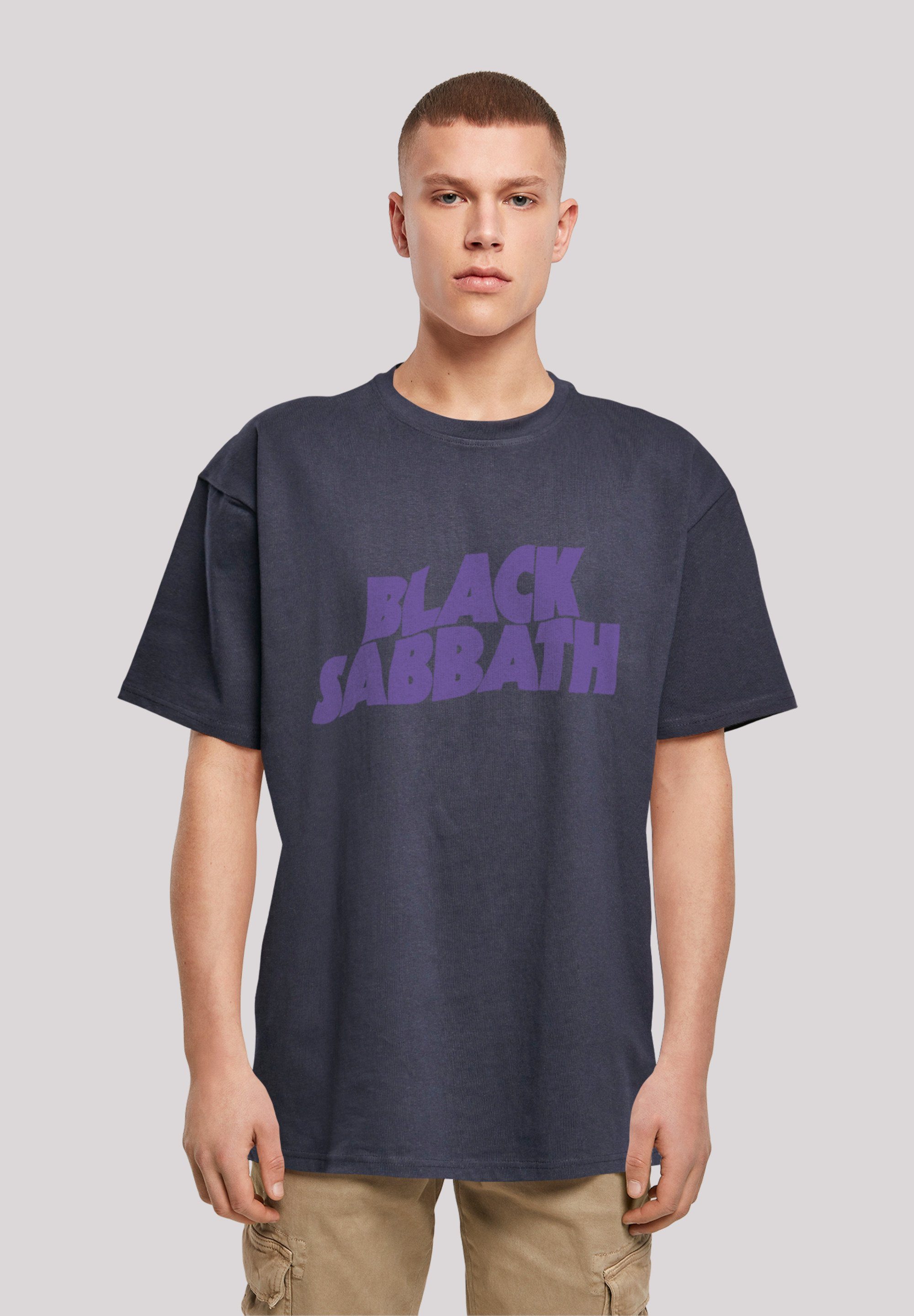 F4NT4STIC T-Shirt Black Sabbath Heavy Metal Band Wavy Logo Black Print navy