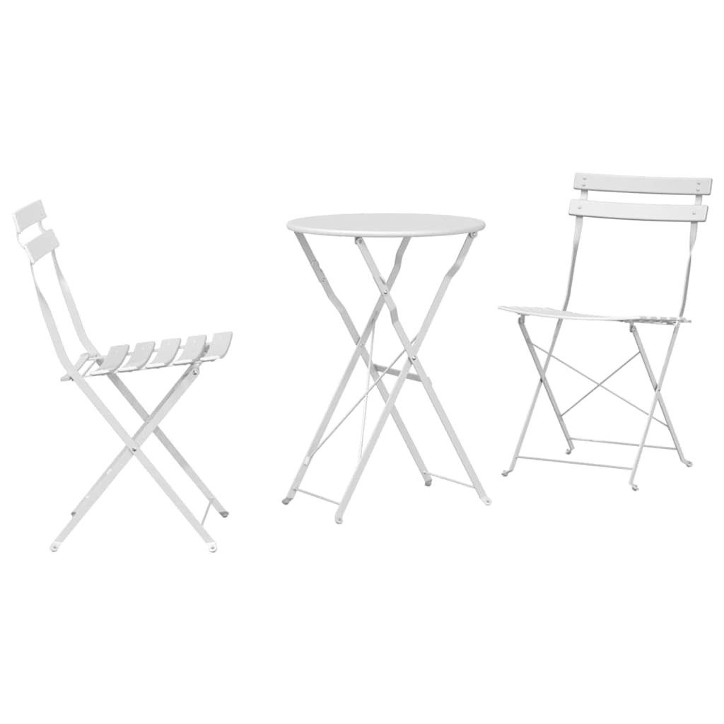 Gartenlounge-Set Klapp Bistro Set 3 stk. Weiß Stahl