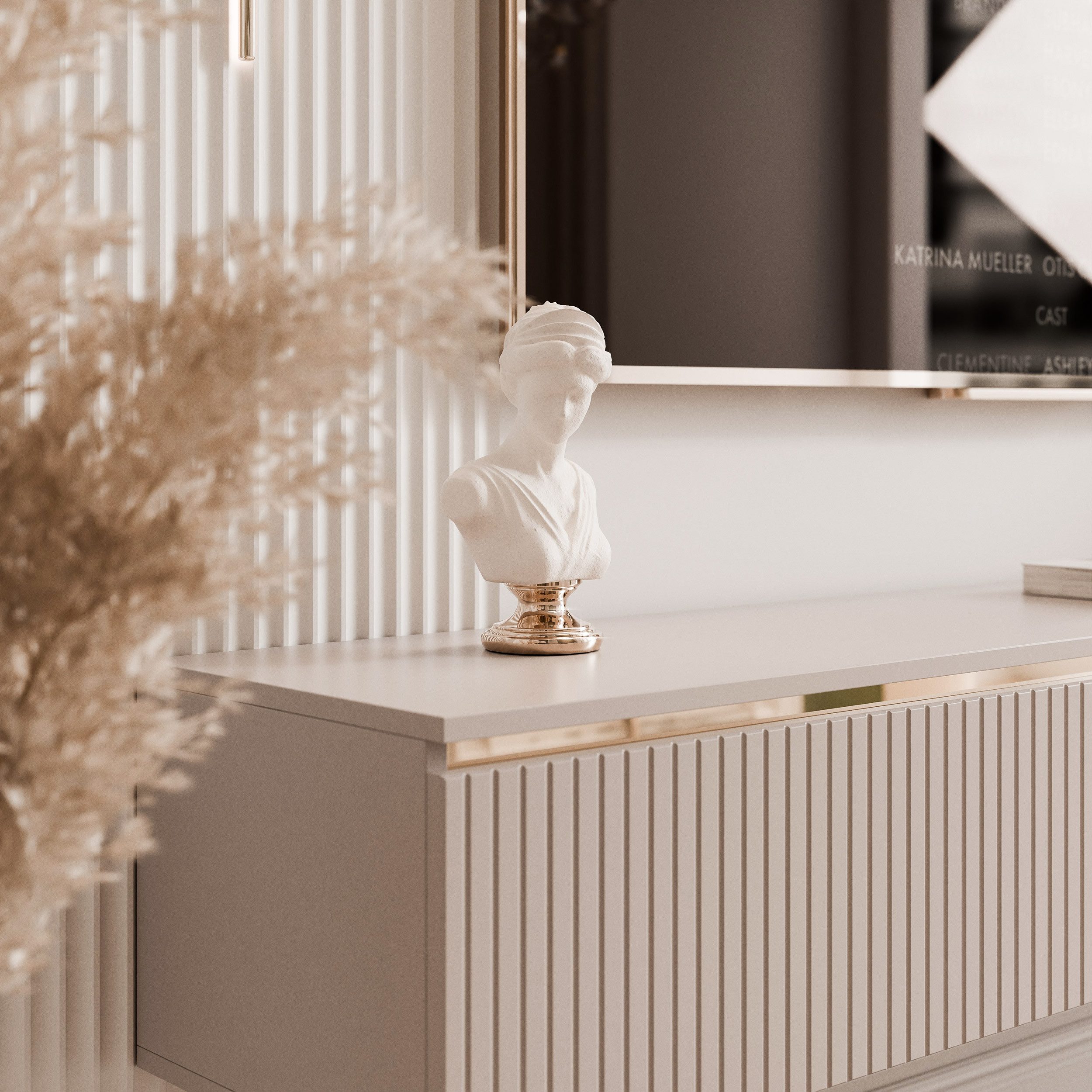 yourhouse24 Lowboard TV SELIA 200 in Kaschmir auf Füßen – 3D-Riffelung & Gold – Bild 5 von 5