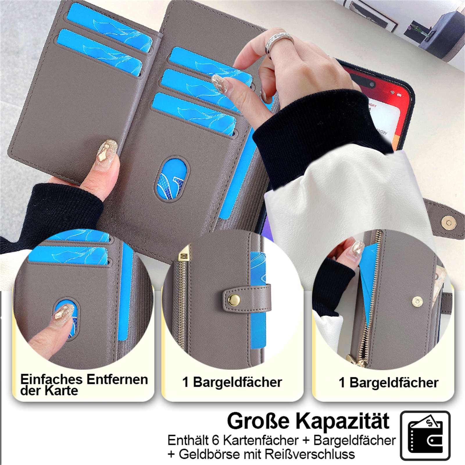 betterfon Handykette für Samsung Galaxy Leder Umhänge Hülle mit Kartenfächer, Hände frei – mit Silikonhülle & Schnur für flexiblen Alltag