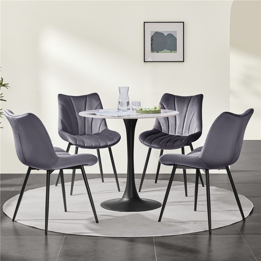 Yaheetech Esszimmerstuhl Gepolsterte Küchenstühle mit Metallbeinen (2 St), 2er-Set Beistellstühle mit Vertikal Gestepptem Design