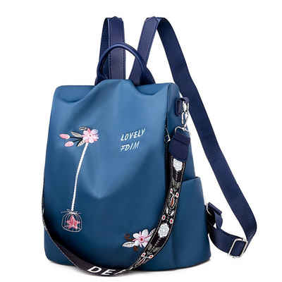 XDeer Daypack Damen-Rucksack mit Blumenstickerei,Wasserdichte Schultasche mit Oxford-Druck,täglicher Reise-Anti-Diebstahl-Schulterrucksack mit hoher Kapazität (Set)