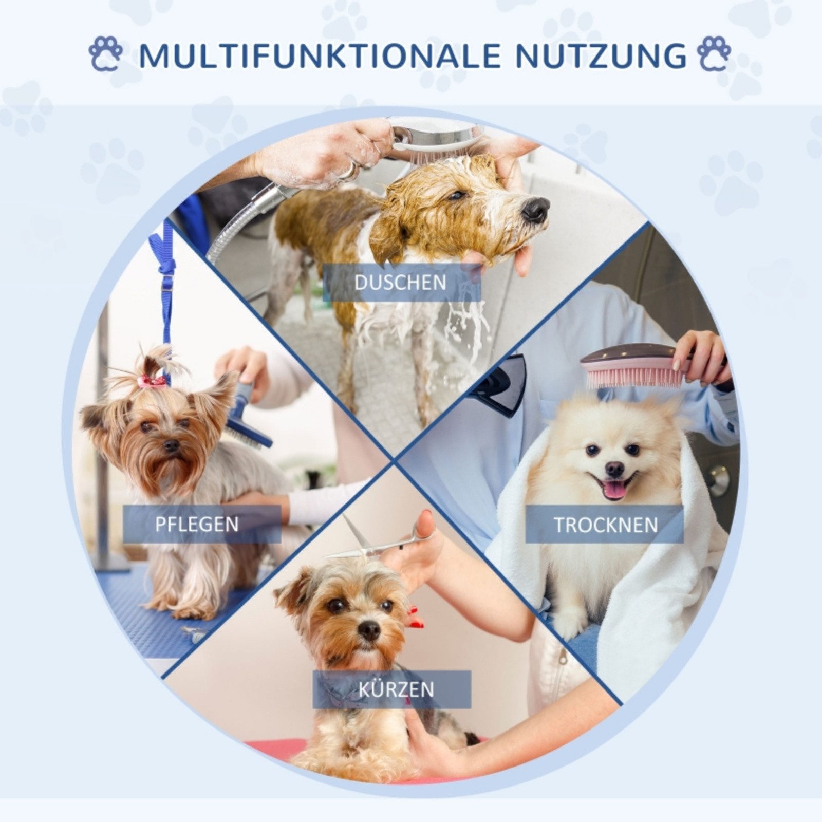 Blossom Arbeitstisch Tierpflegetisch Schertisch Trimmtisch höhenverstellbar bis 100 kg (Pflegetisch), Hundepflegetisch mit Unterkorb für Hunde Katzen Hundefriseur Tisch