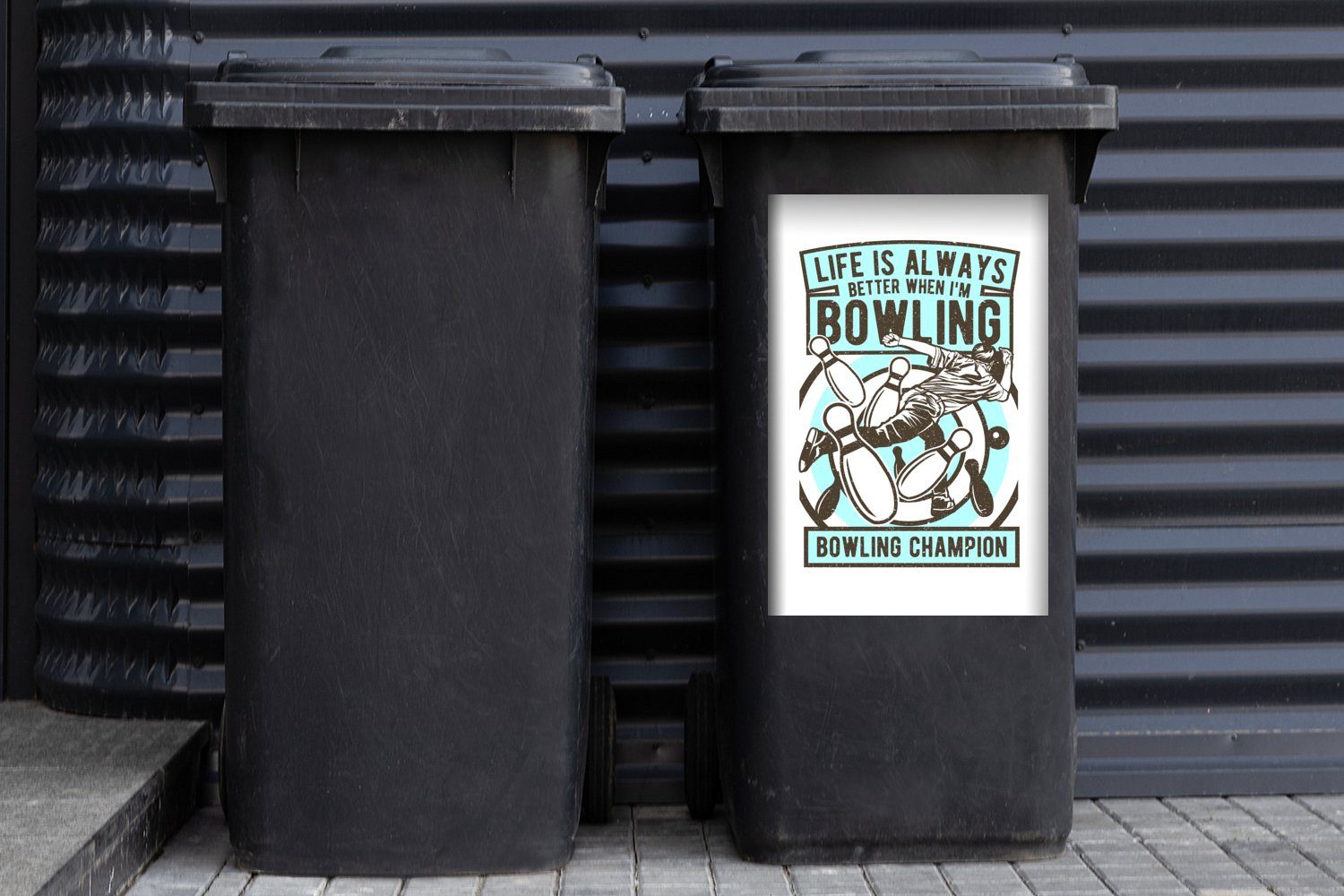 - Abfalbehälter - MuchoWow Sticker, Blau Bowling Vintage Container, Wandsticker (1 Mülltonne, Mülleimer-aufkleber, St),