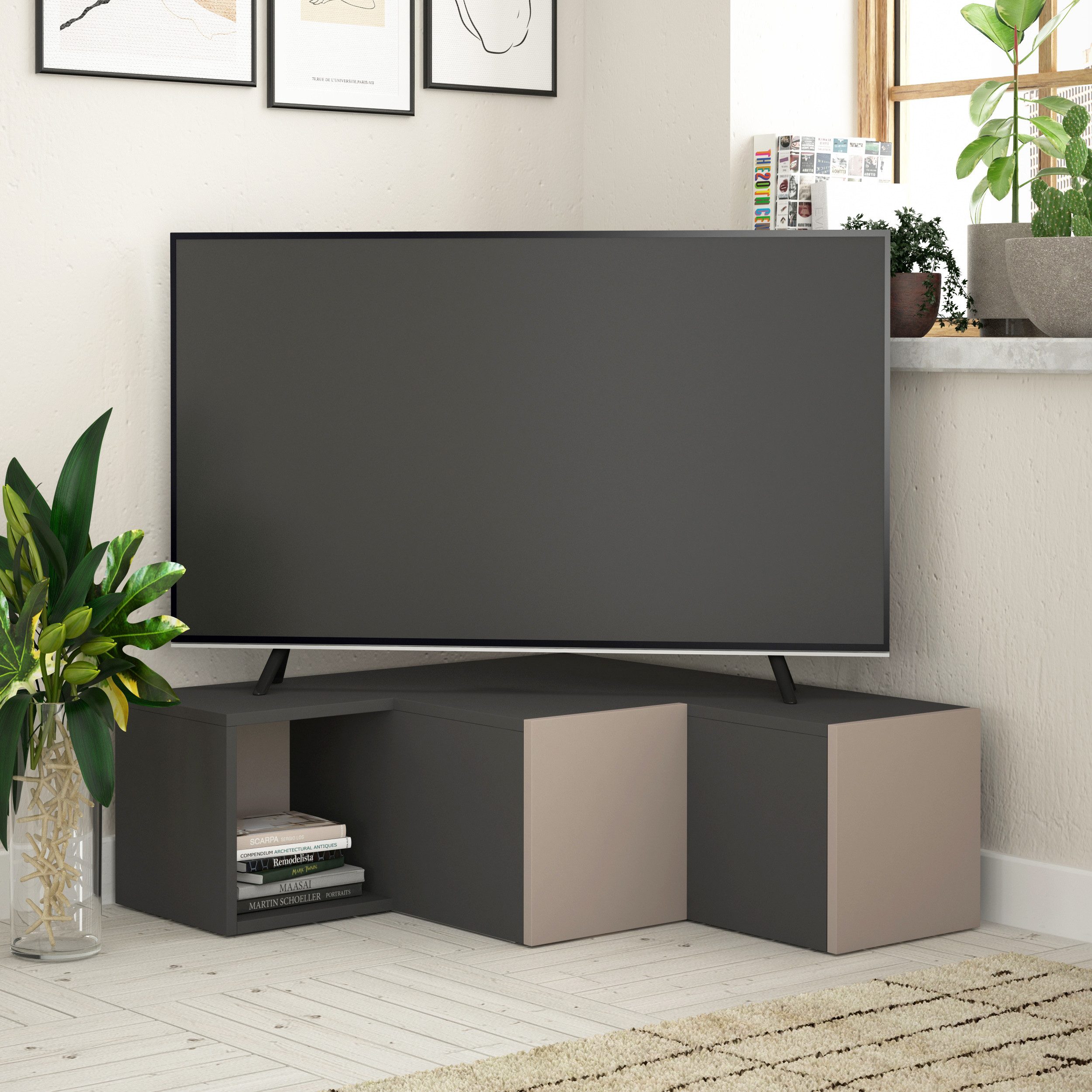 Decortie TV-Ständer Compact, (bis 50,00 Zoll, Moderner TV-Ständer TV-Element Mit Wandregal, 90,6 x 94,2 x 31,4 cm)