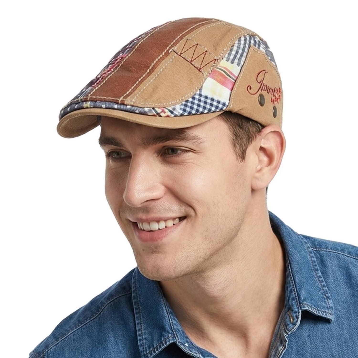Schiebermütze Schiebermütze Herren Patchwork Flatcap Newsboy Cap Gatsby M-L Beige