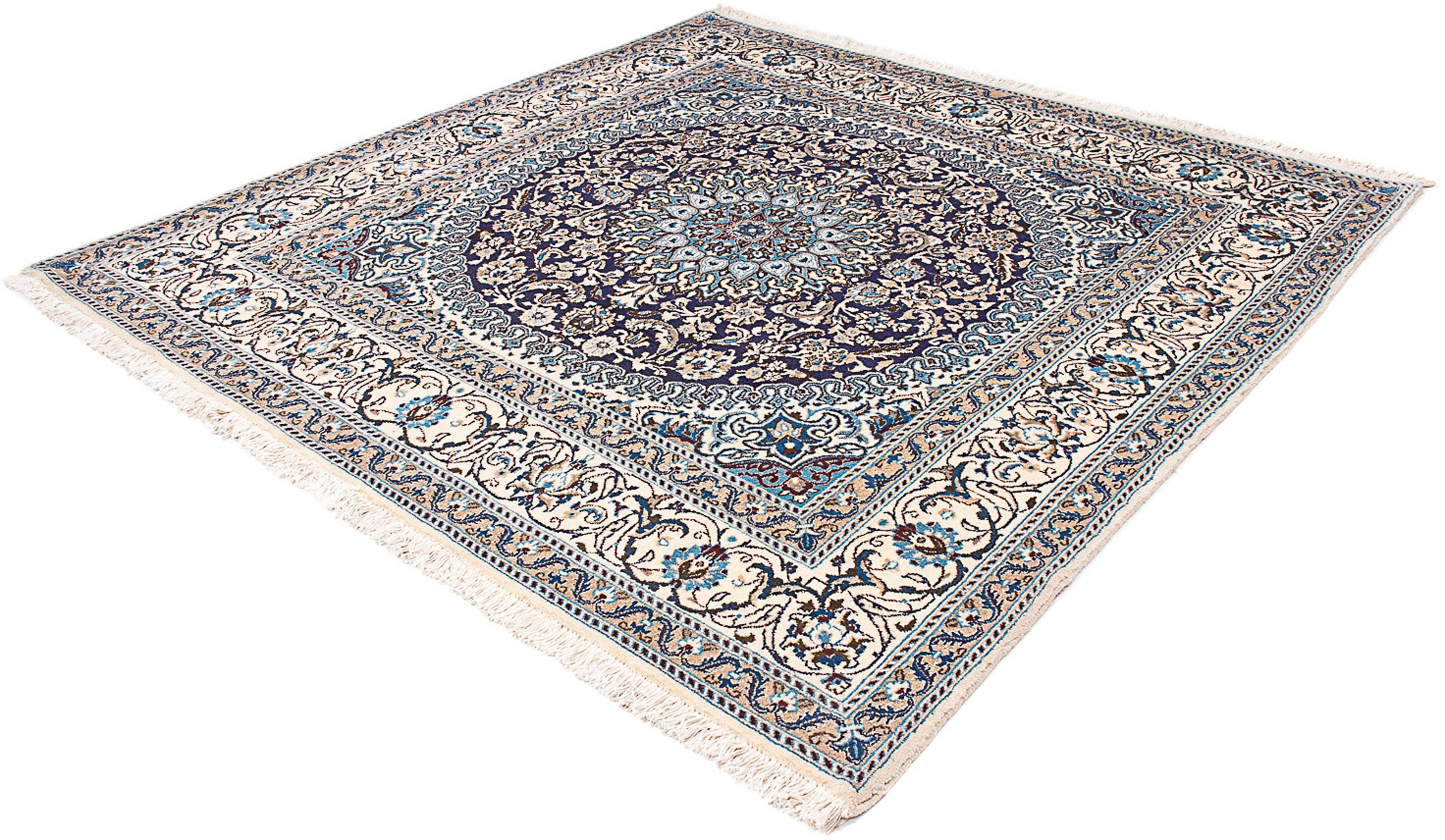 Orientteppich Perser - Nain quadratisch - 200 x 200 cm - dunkelblau, morgenland, quadratisch, Höhe: 10 mm, Wohnzimmer, Handgeknüpft, Einzelstück mit Zertifikat