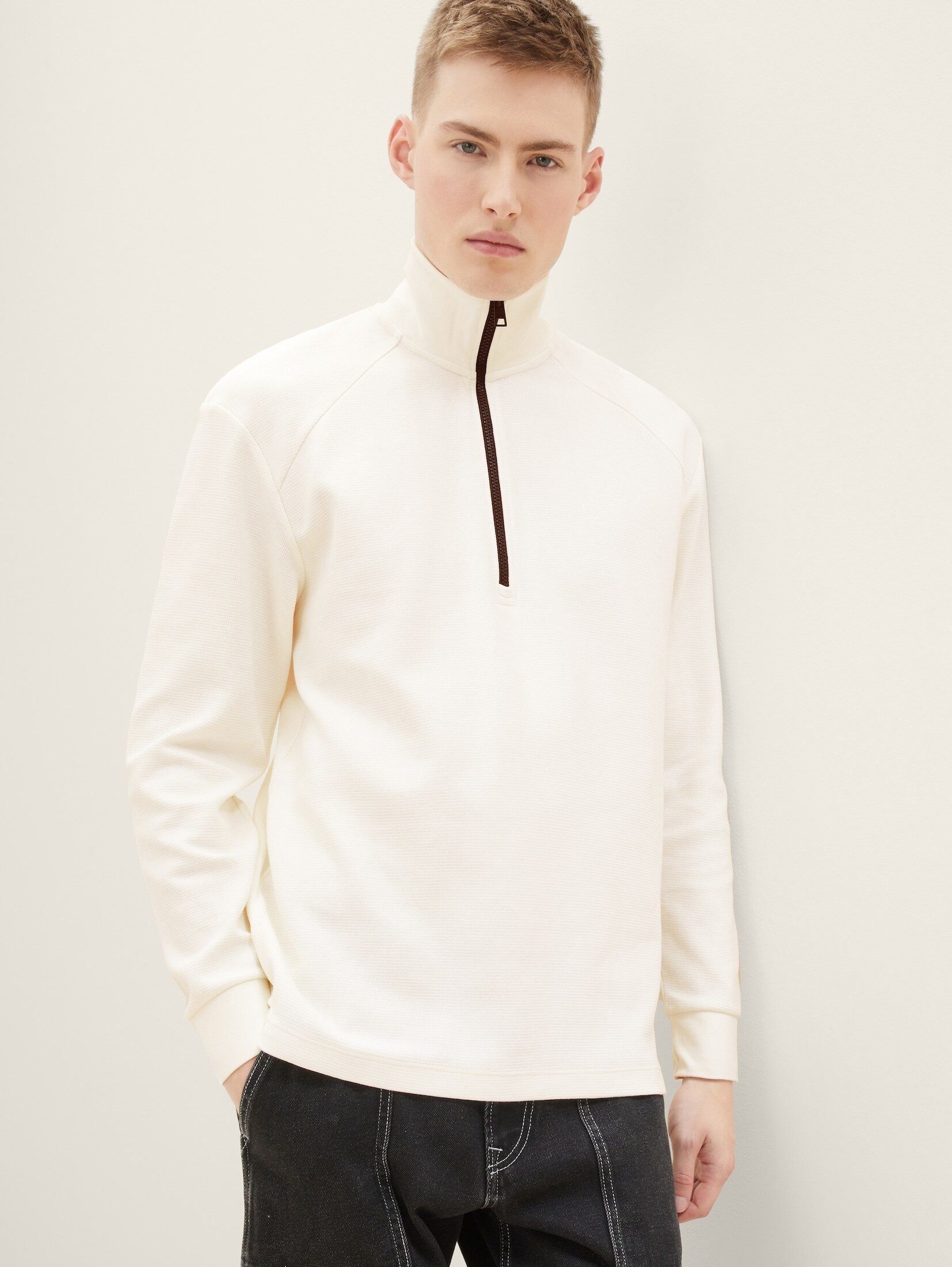TOM TAILOR Denim T-Shirt Langarmshirt mit Struktur Wool White