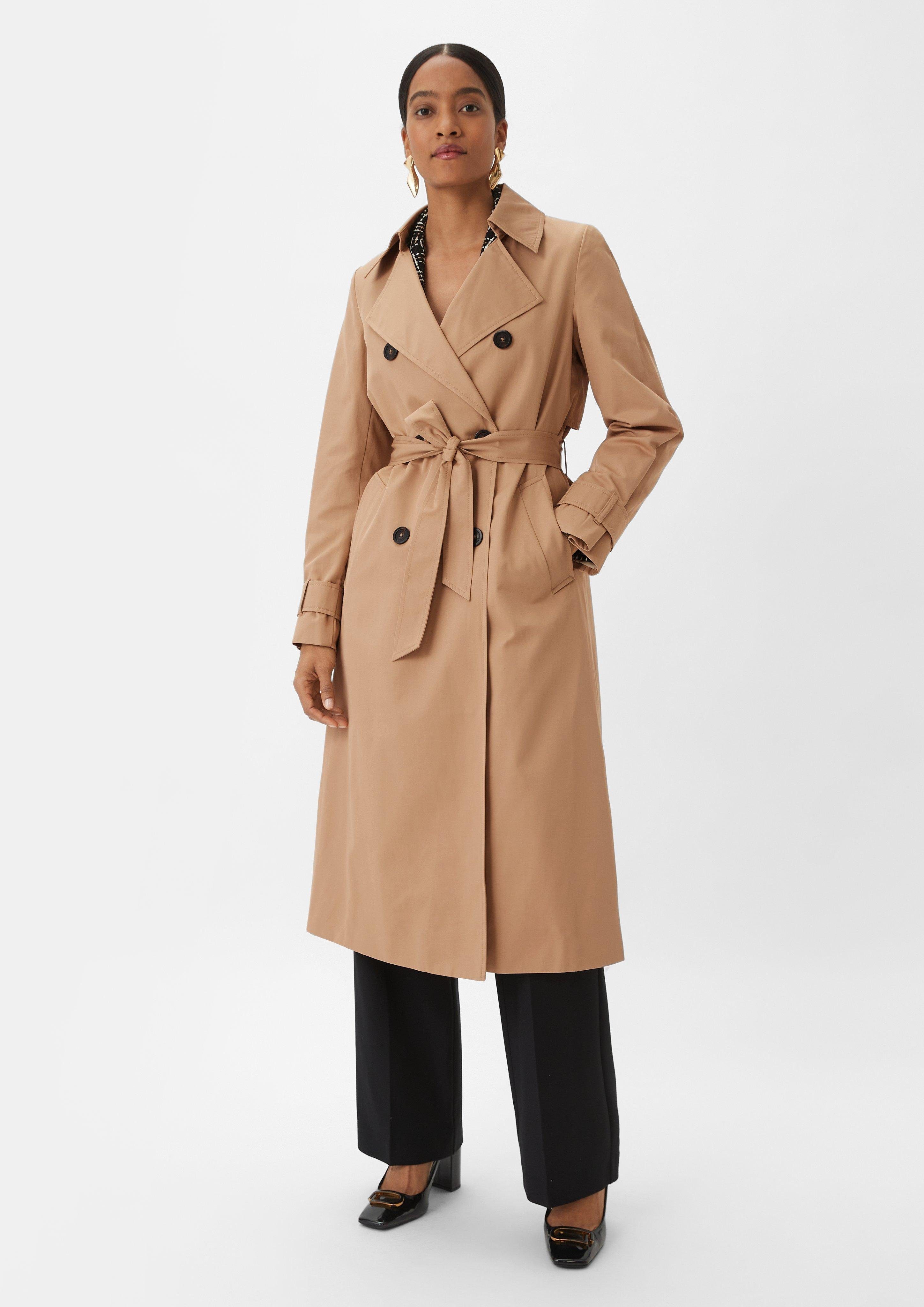 Comma Langmantel Trenchcoat mit Bindegürtel Zierknopf