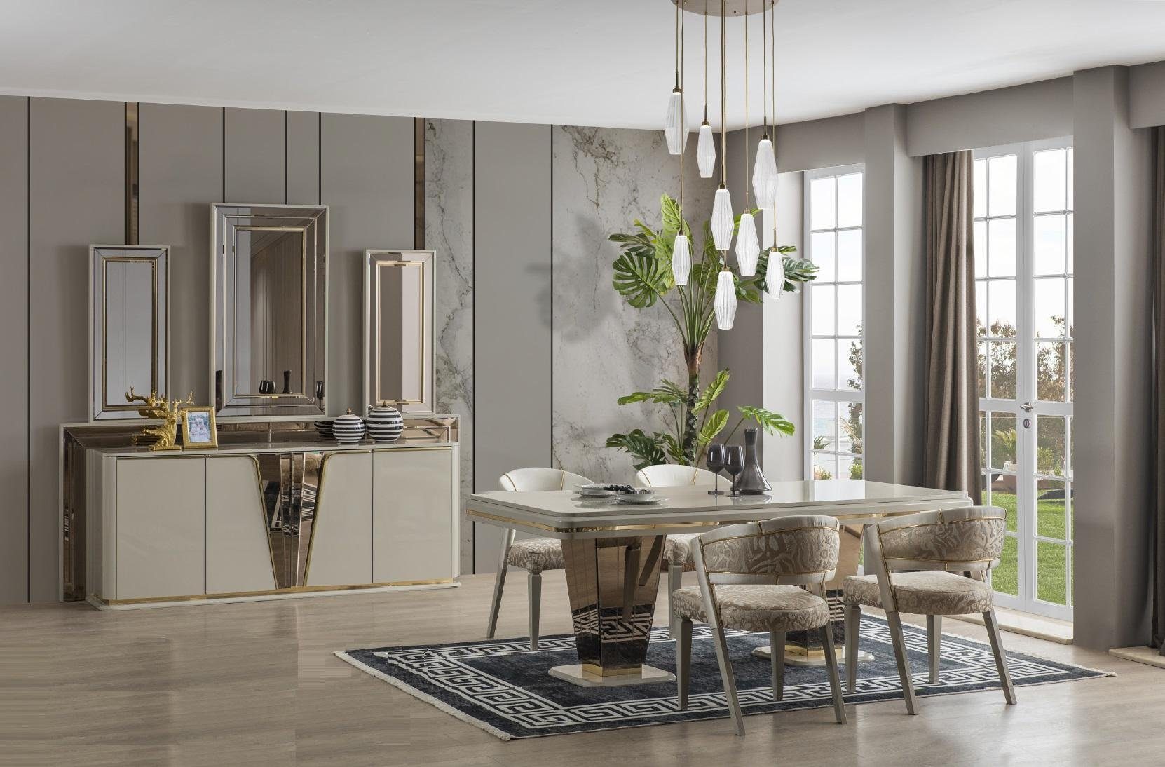 JVmoebel Kommode Beiges Holzsideboard mit Stauraum und eleganter Verarbeitung (1 St., Kommode + Spiegel), Made in Europa