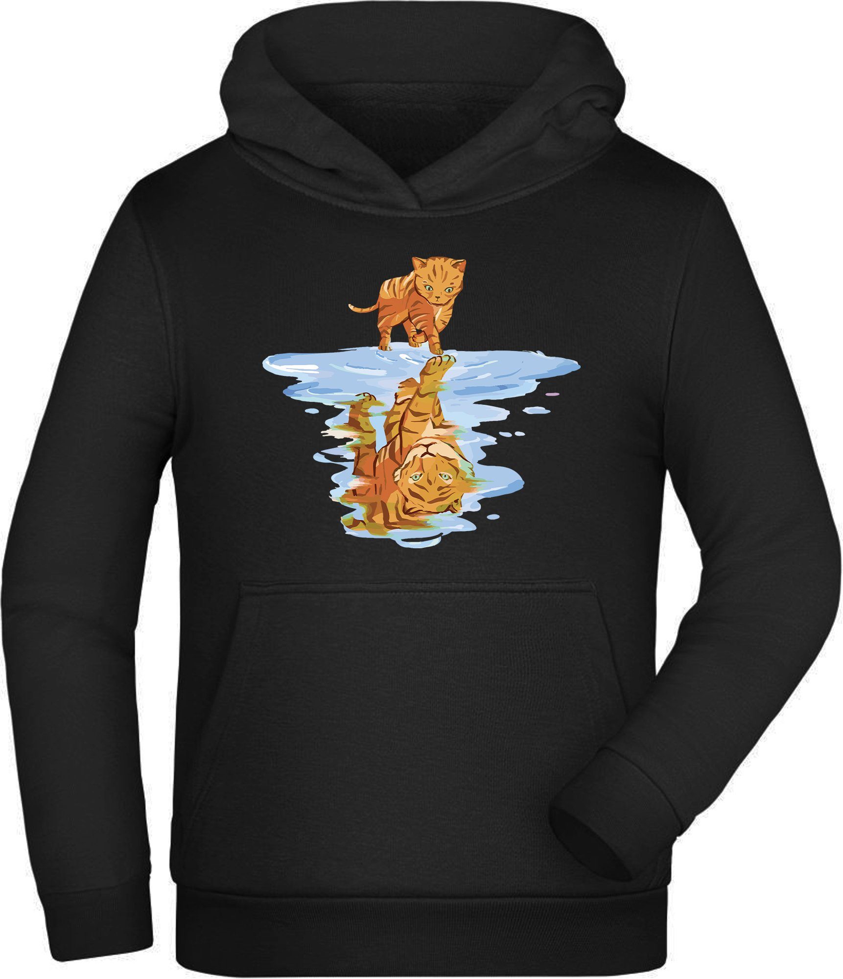 Katze Hoodie i111 MyDesign24 Kapuzensweater Aufdruck, als mit Kinder Tiger - spiegelt Sweatshirt Kapuzen sich