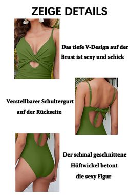 B.X Badekleid Damen Einteiliger Badeanzug geraffte Push-Up-Bademode hoher Taille Einteiliger Badeanzug Bauchkontrolle verstellbare Schultergurte Bikini