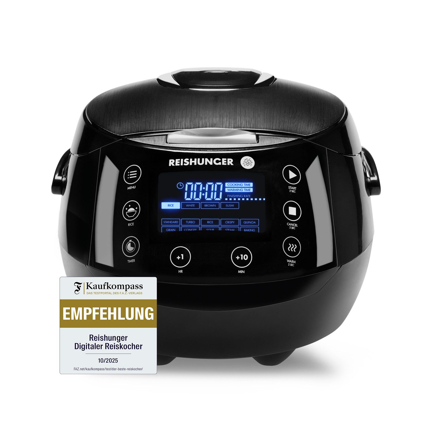 Reishunger Reiskocher Digital – 1,5 L – Multikocher – 12 Programme – Keramikbeschichtung, 860 W, Timer- und Warmhaltefunktion, 7-Kochphasen-Technologie, LED-Display