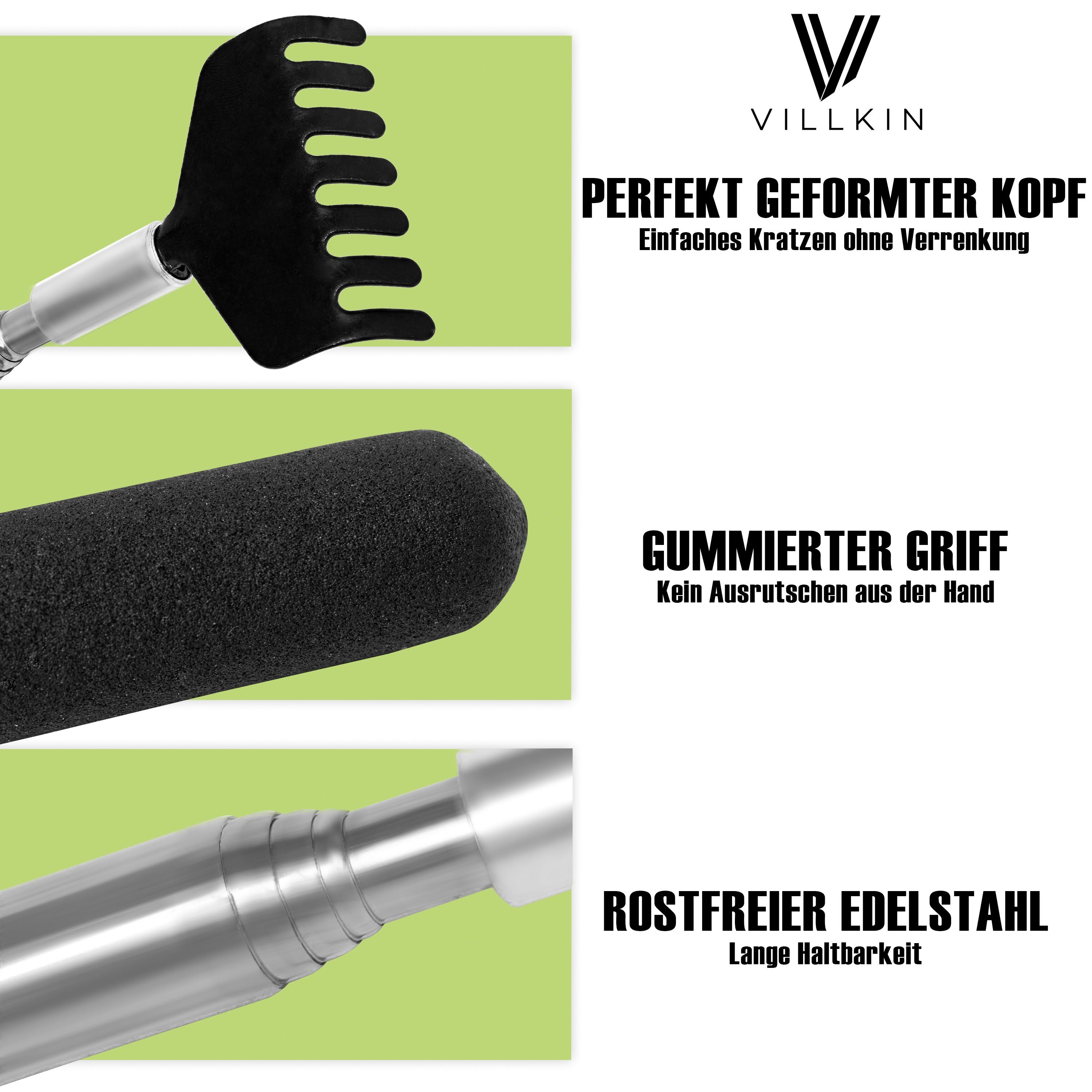 Villkin Massagebürste - Rückenkratzer, Teleskop Kratzstab, Kratzhilfe, Kratzhand (2 St), 2-tlg., 2 Rückenkratzer, Teleskop Funktion, lange Haltbarkeit, Gummierter Griff