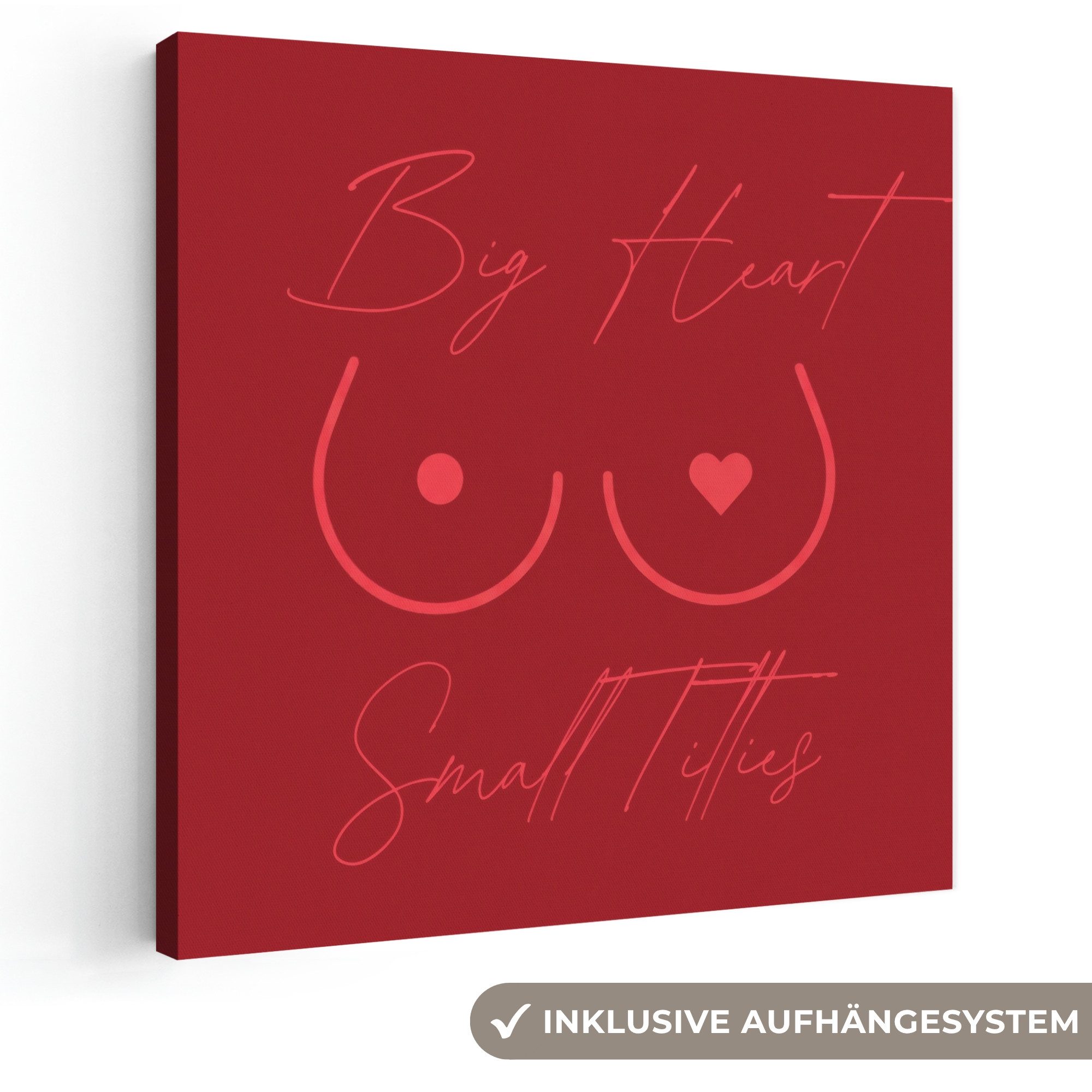OneMillionCanvasses® Leinwandbild Großes Herz kleine Titten - Herz - Rot, Fotodruck (1 St), Wandbild, Deko Schlafzimmer Wohnzimmer Flur 20x20 cm