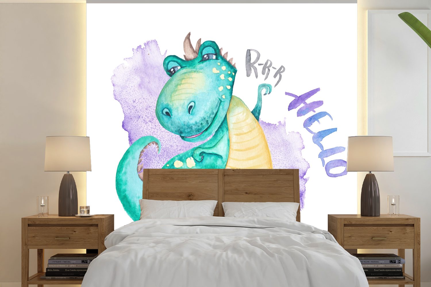 MuchoWow Fototapete Kinderzimmer - bedruckt, - Wandtapete - Wohnzimmer oder Kind, für Dinosaurier Schlafzimmer, (5 Mädchen Jungen - - Blau St), Vinyl Matt, Tapete